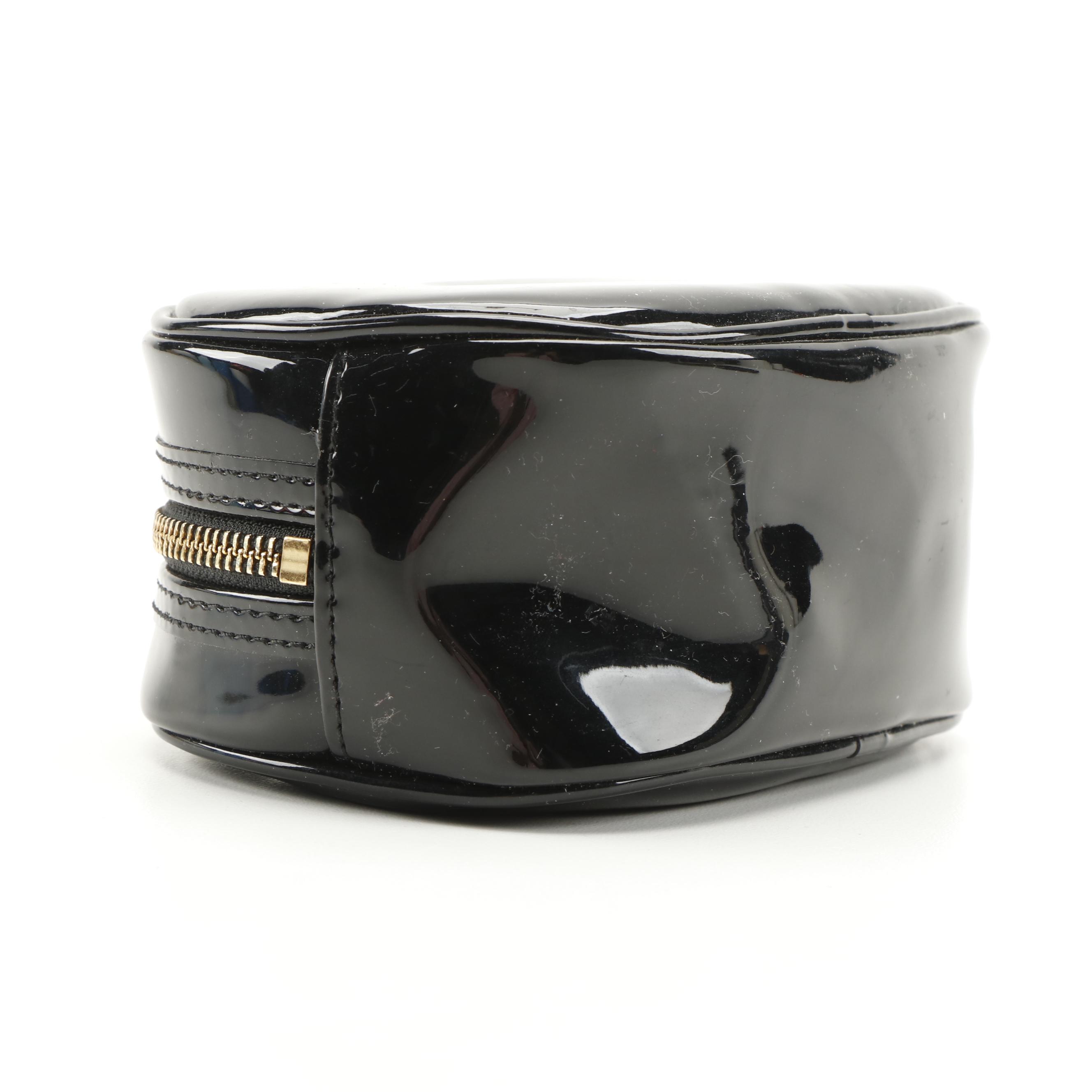 Tory Burch Black Patent Logo Cosmetic Zip Pouch