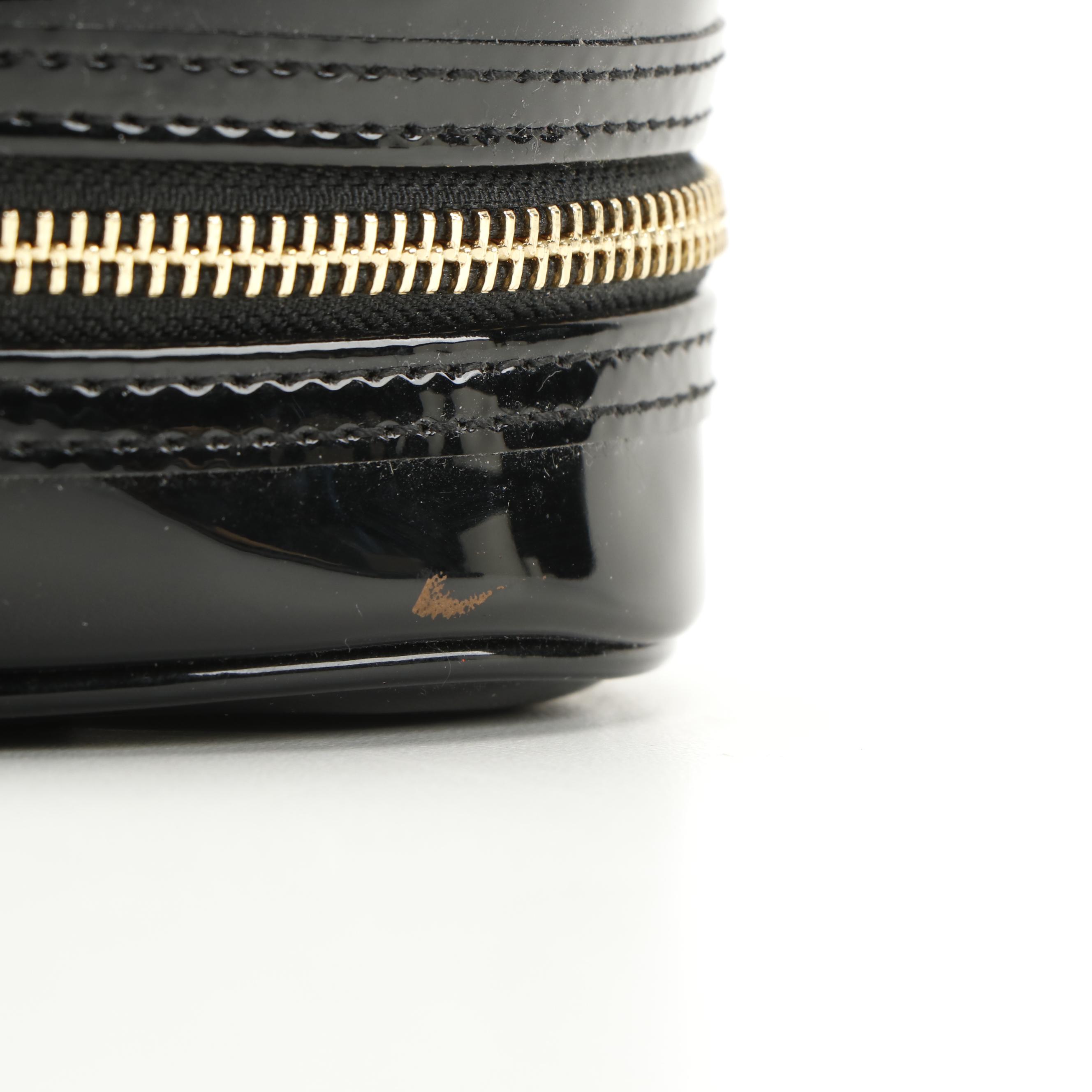 Tory Burch Black Patent Logo Cosmetic Zip Pouch