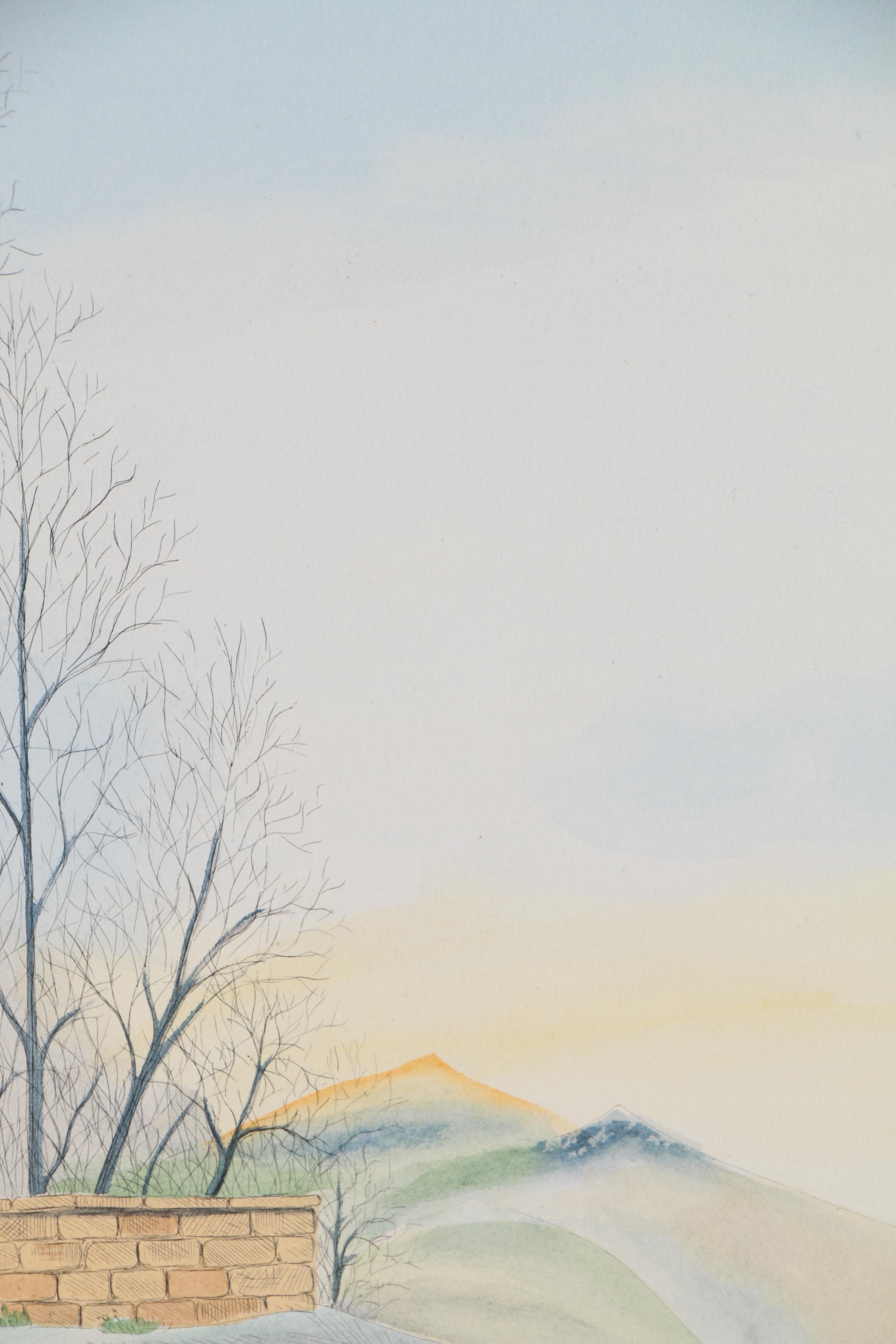 Borris Saillart Hand-Colored Etching "Au Bout de la Clôture," 1975