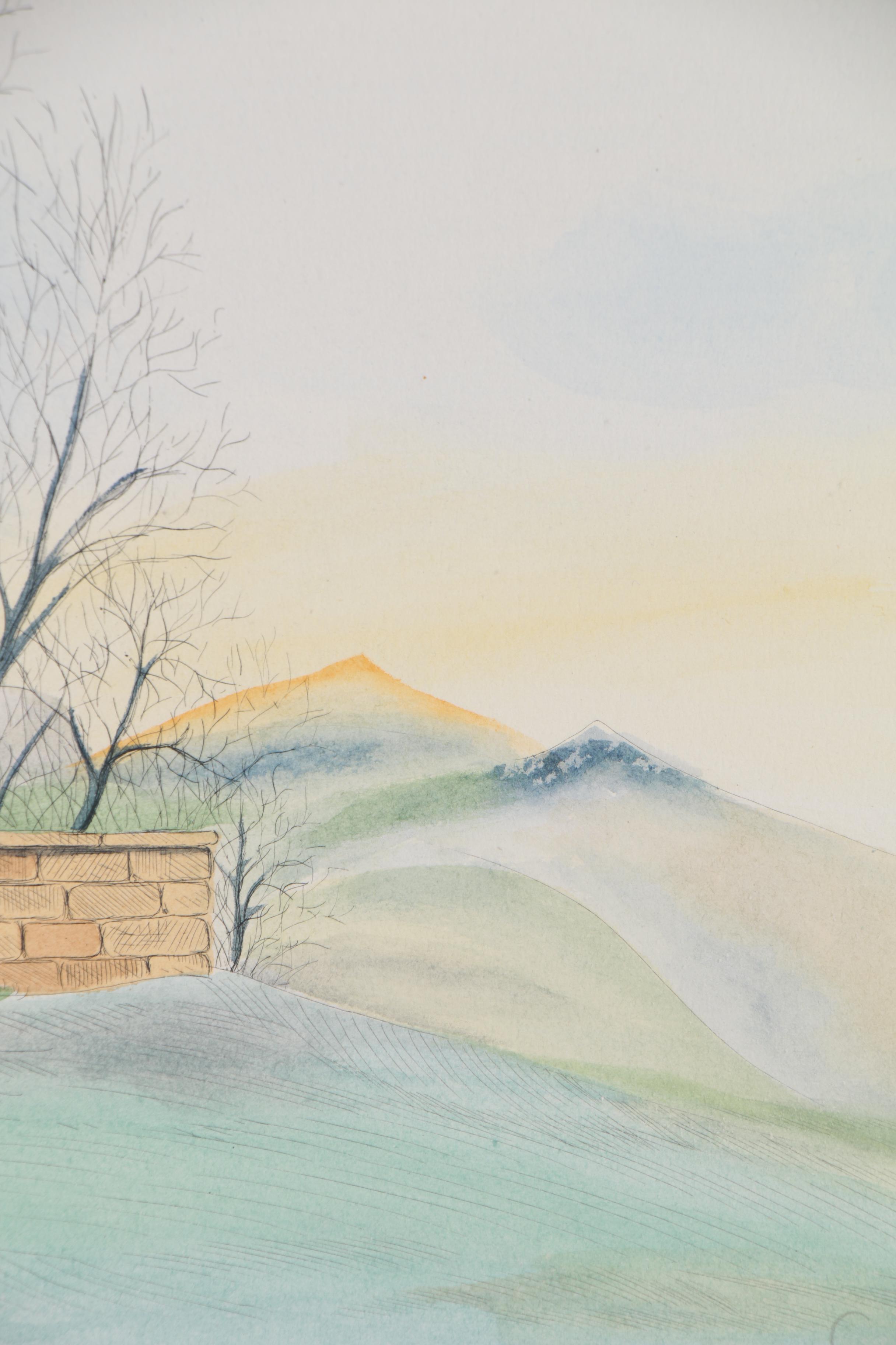 Borris Saillart Hand-Colored Etching "Au Bout de la Clôture," 1975