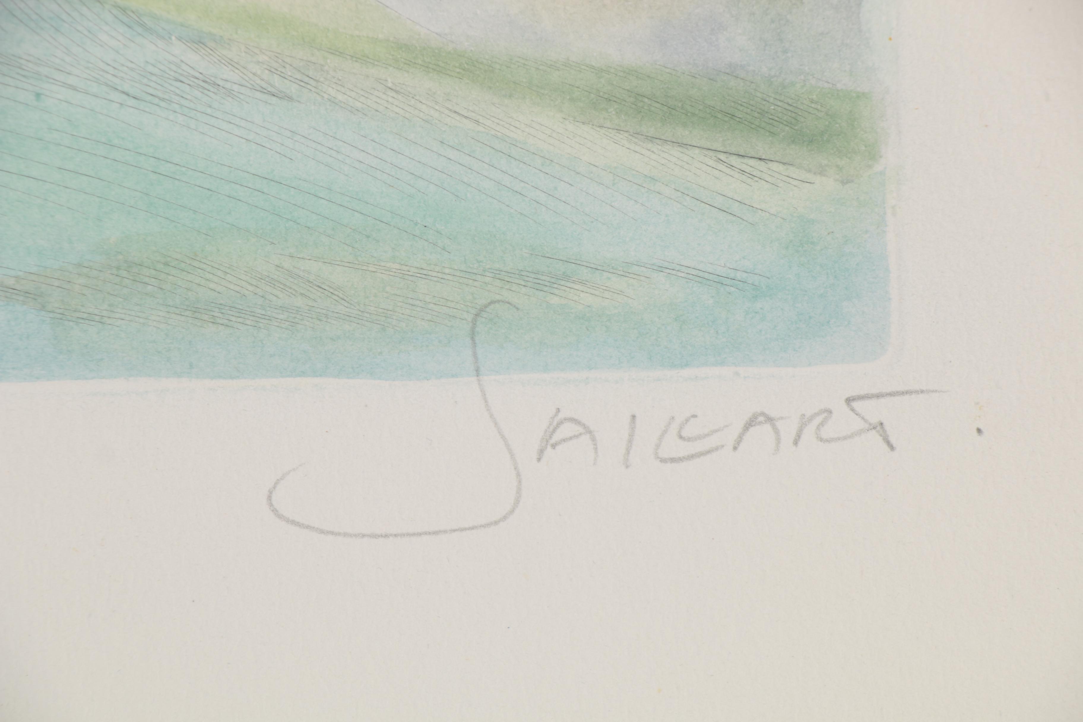 Borris Saillart Hand-Colored Etching "Au Bout de la Clôture," 1975