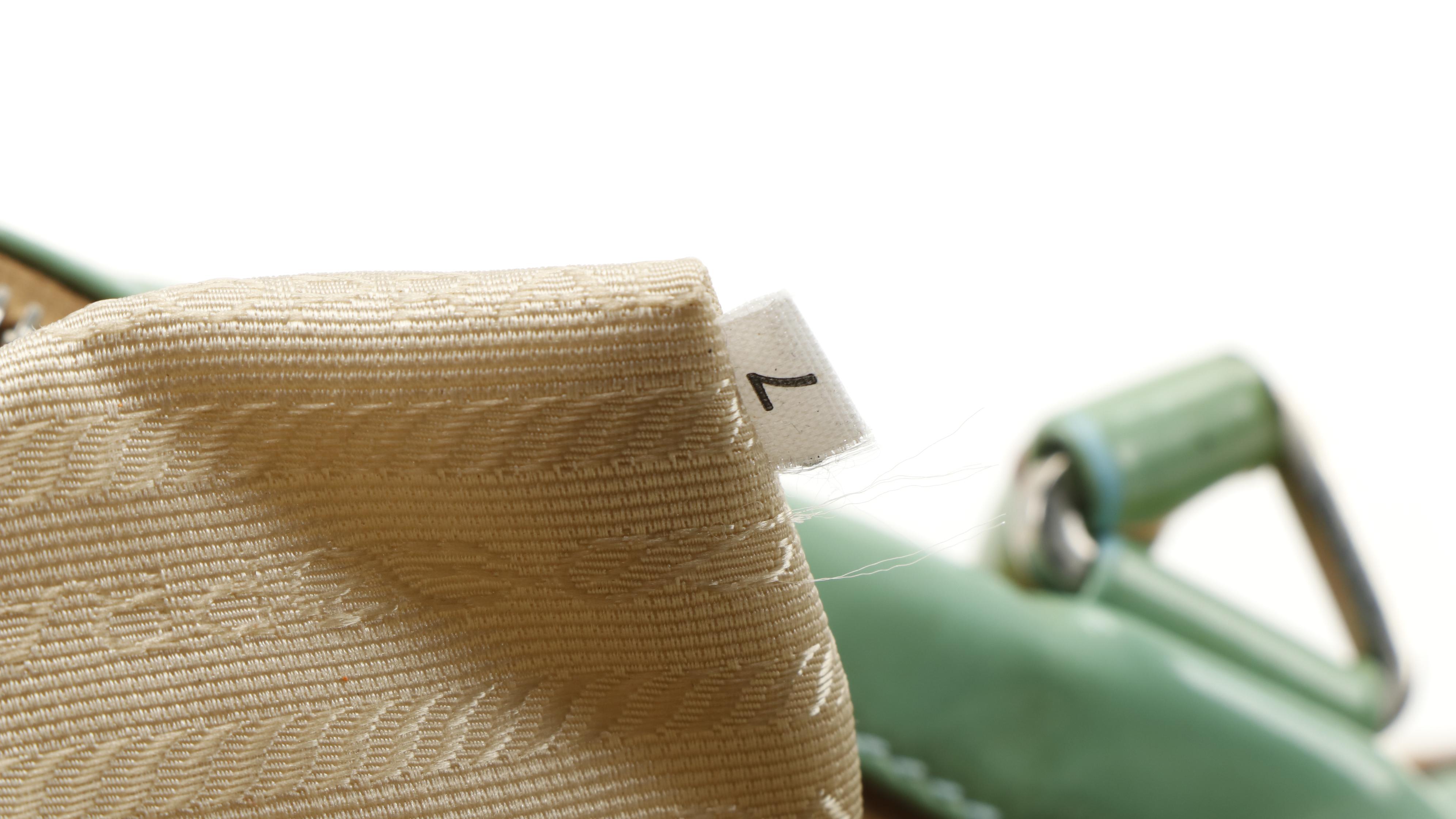 Prada Bowler Bag in Tan Leather and Green Patent Leather Trim