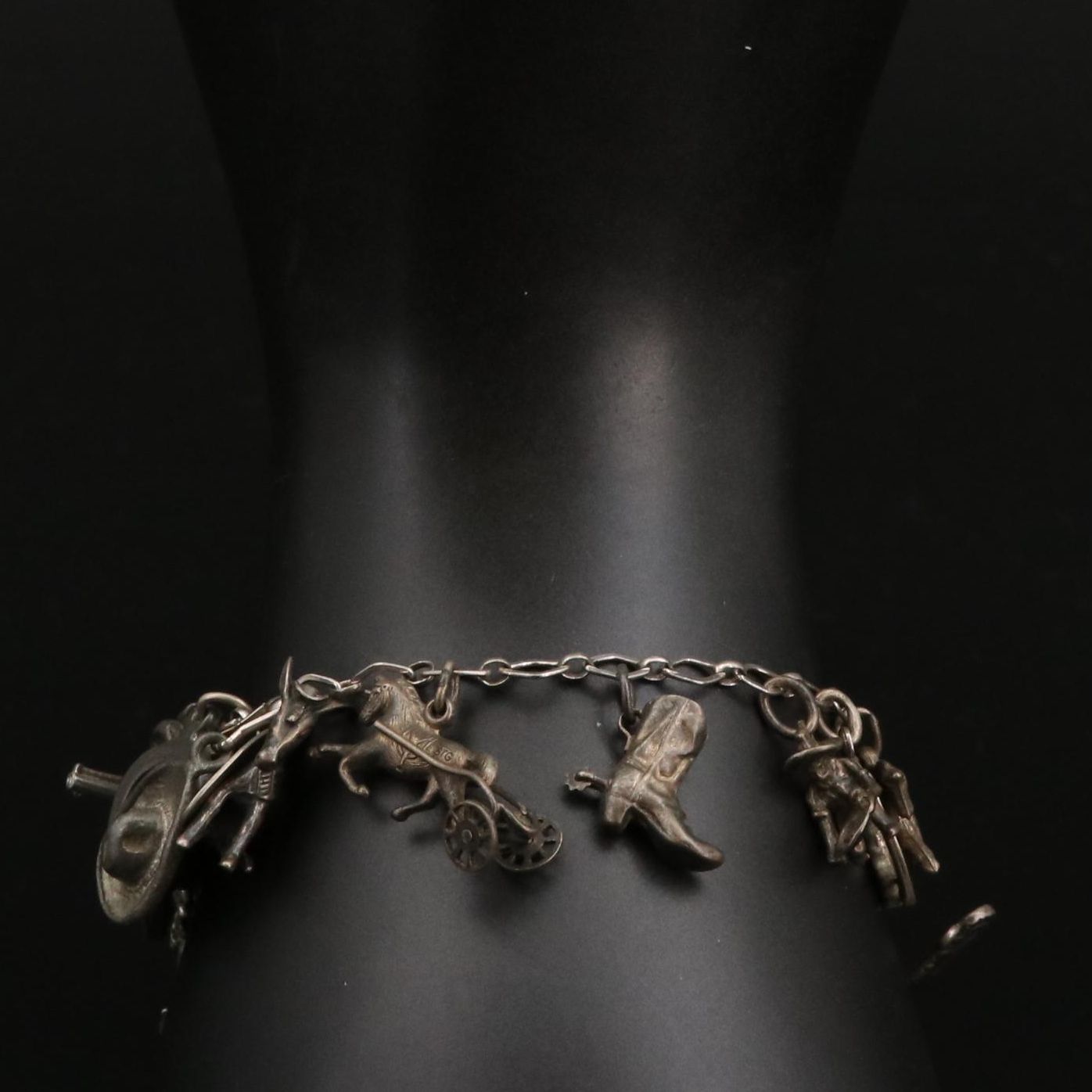 Vintage Sterling Silver Western Themed Charm Bracelet