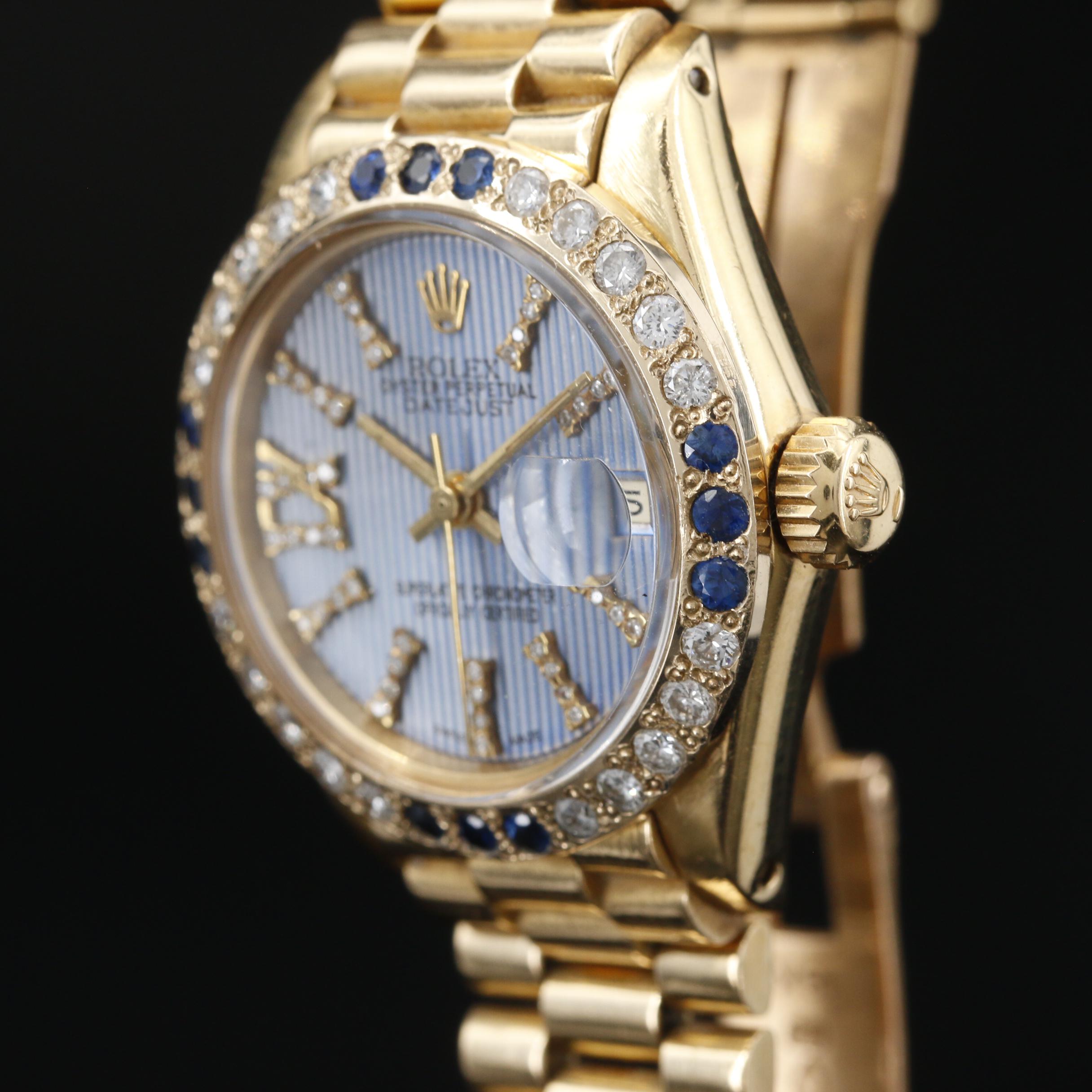 1980 Rolex Datejust President 18K Gold with Diamonds and Sapphires Watch
