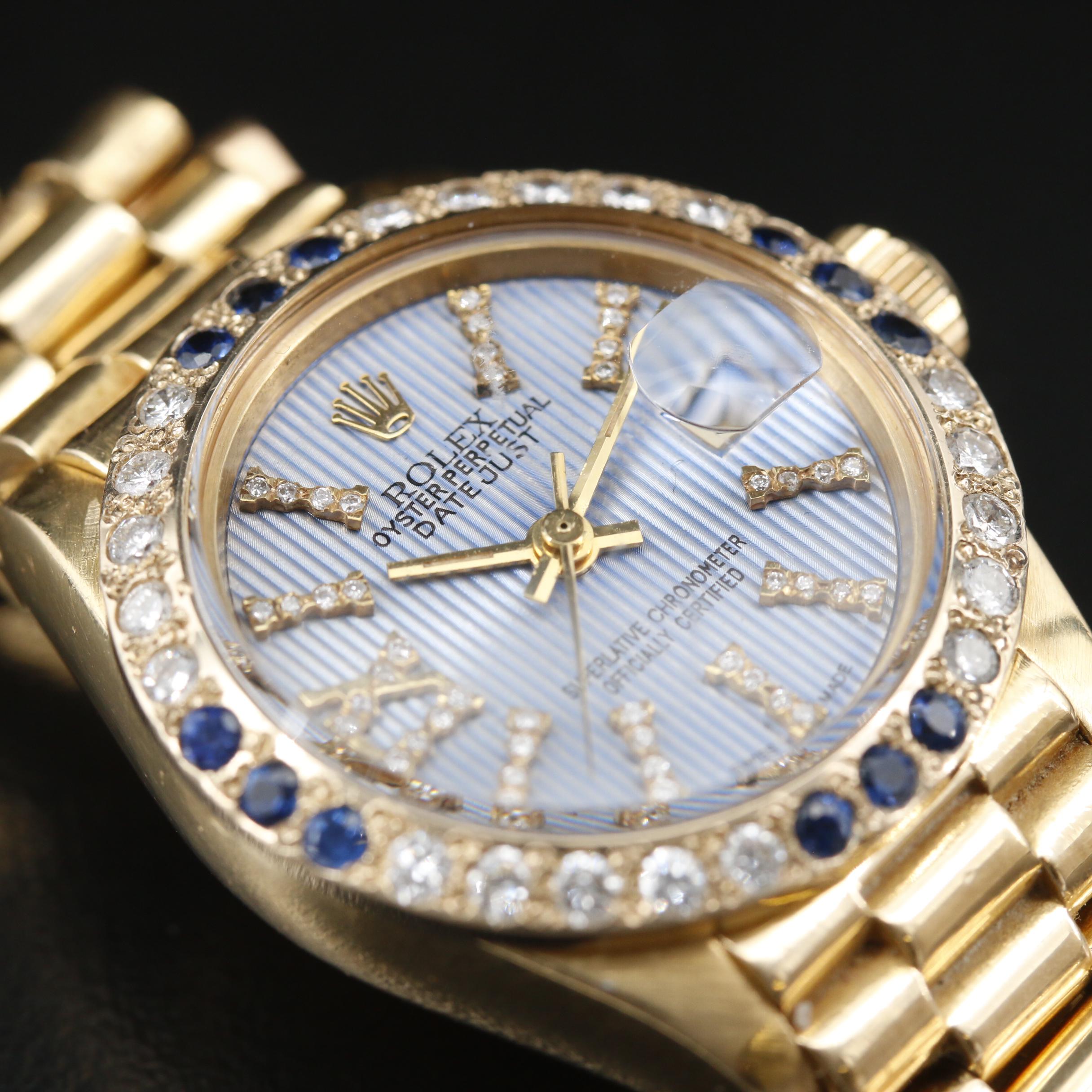 1980 Rolex Datejust President 18K Gold with Diamonds and Sapphires Watch