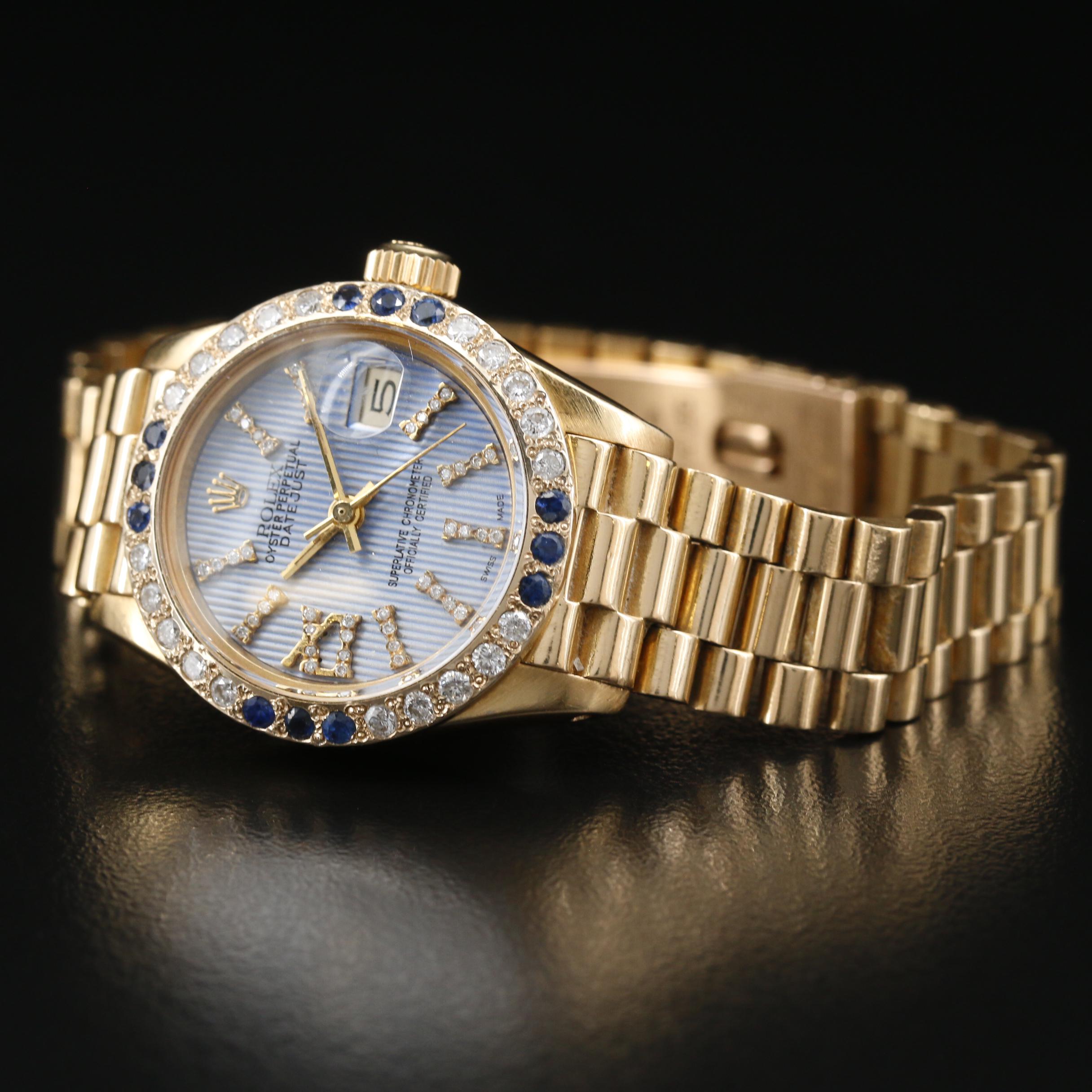 1980 Rolex Datejust President 18K Gold with Diamonds and Sapphires Watch