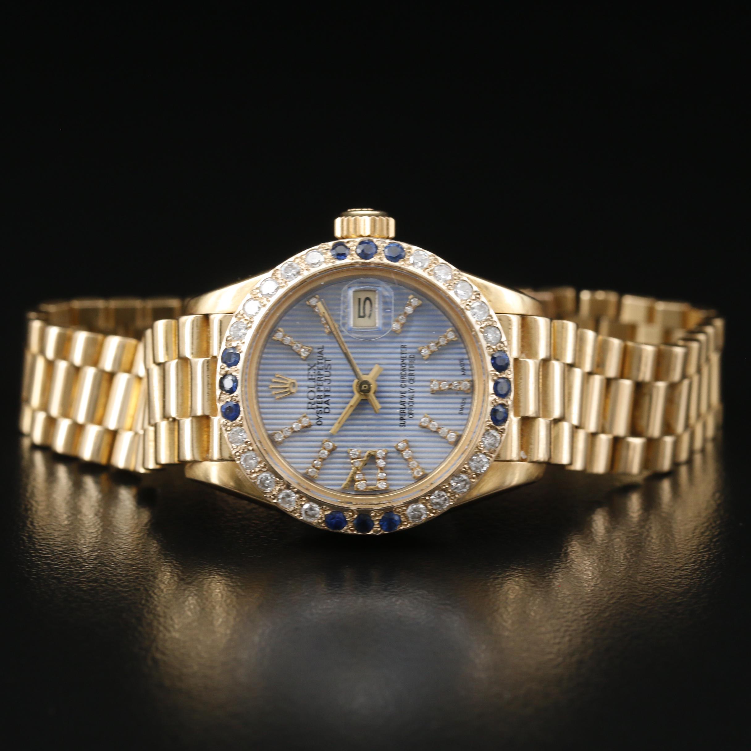 1980 Rolex Datejust President 18K Gold with Diamonds and Sapphires Watch