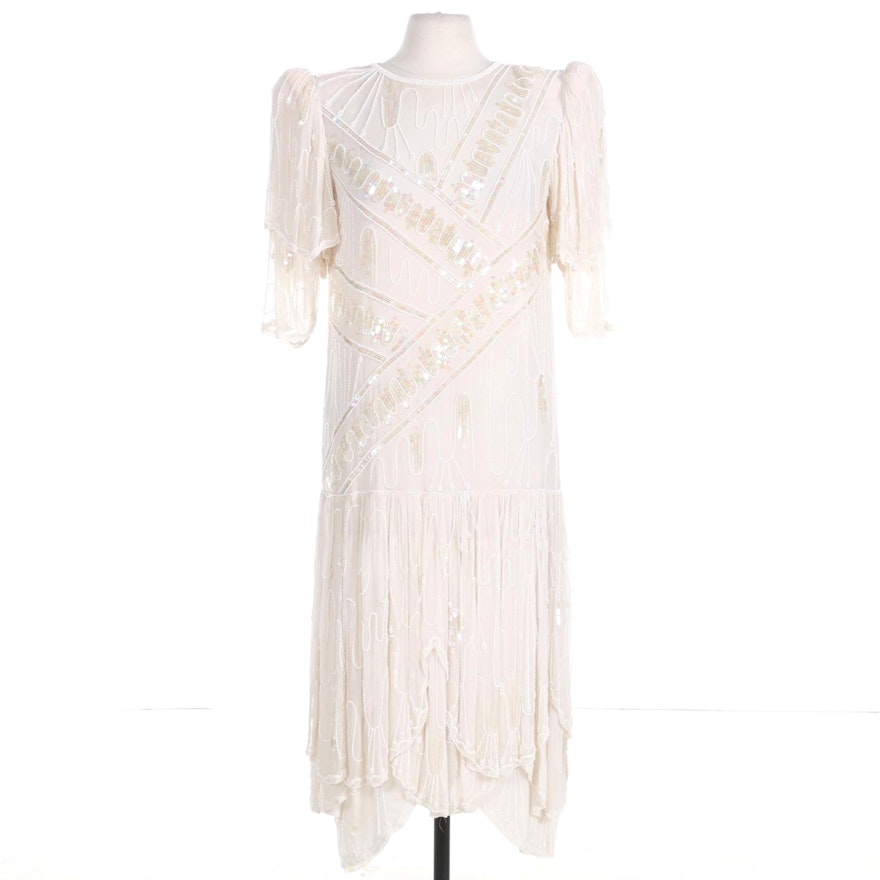 Judith Ann Creations Bead and Sequin Embellished Silk Drop-Waist Dress
