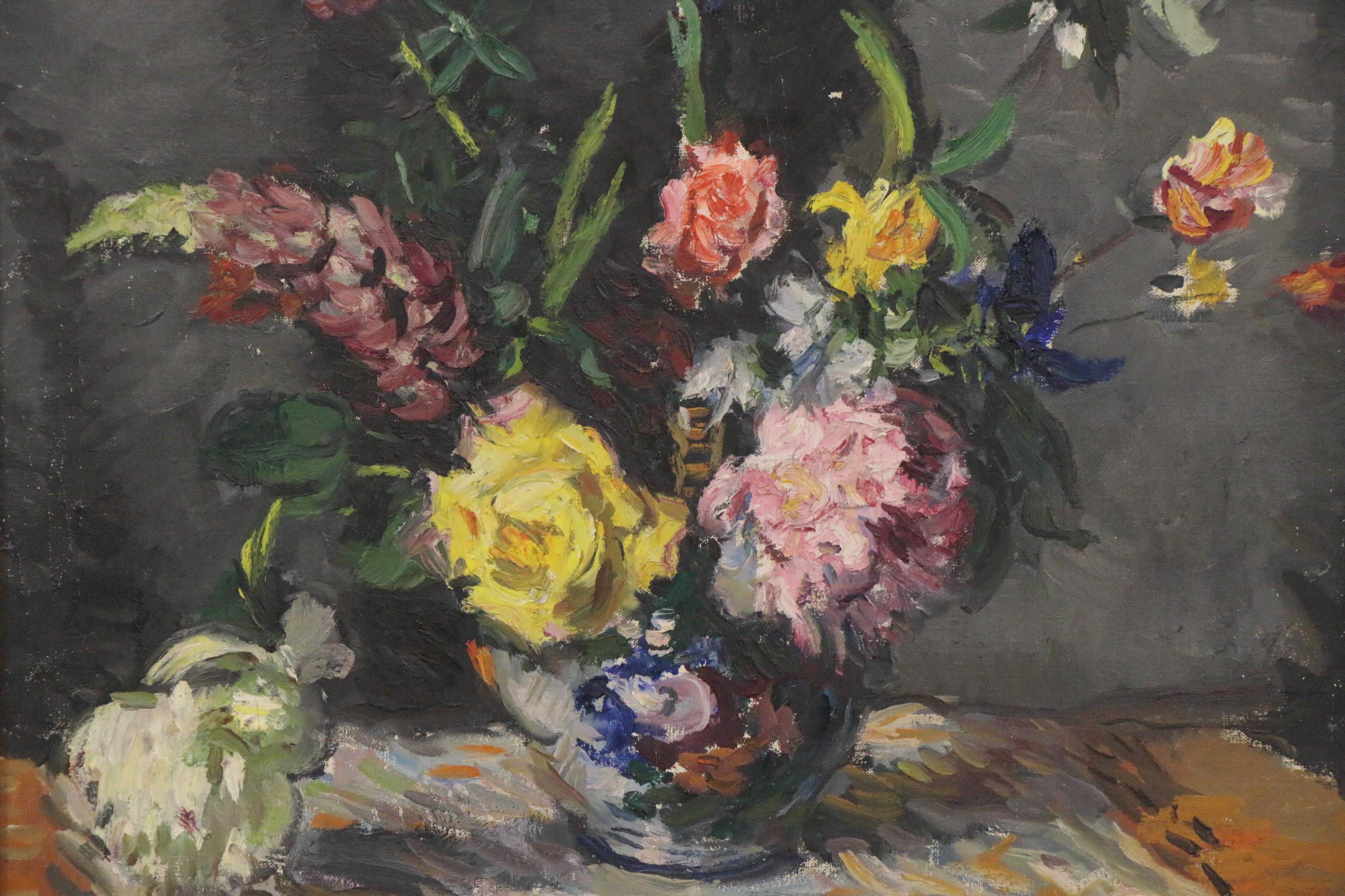 István Boldizsar Floral Still Life Oil Painting, 1962