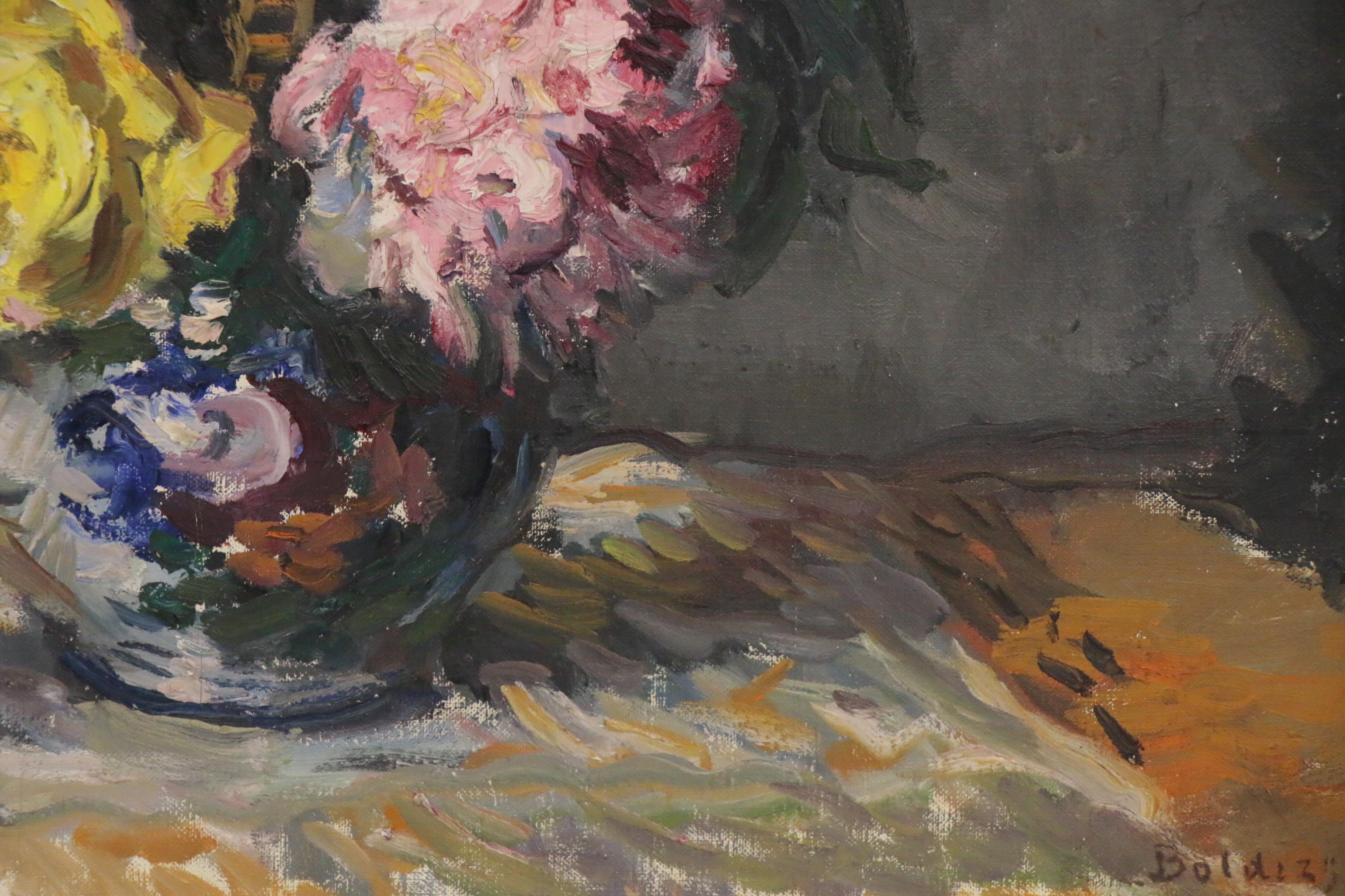 István Boldizsar Floral Still Life Oil Painting, 1962