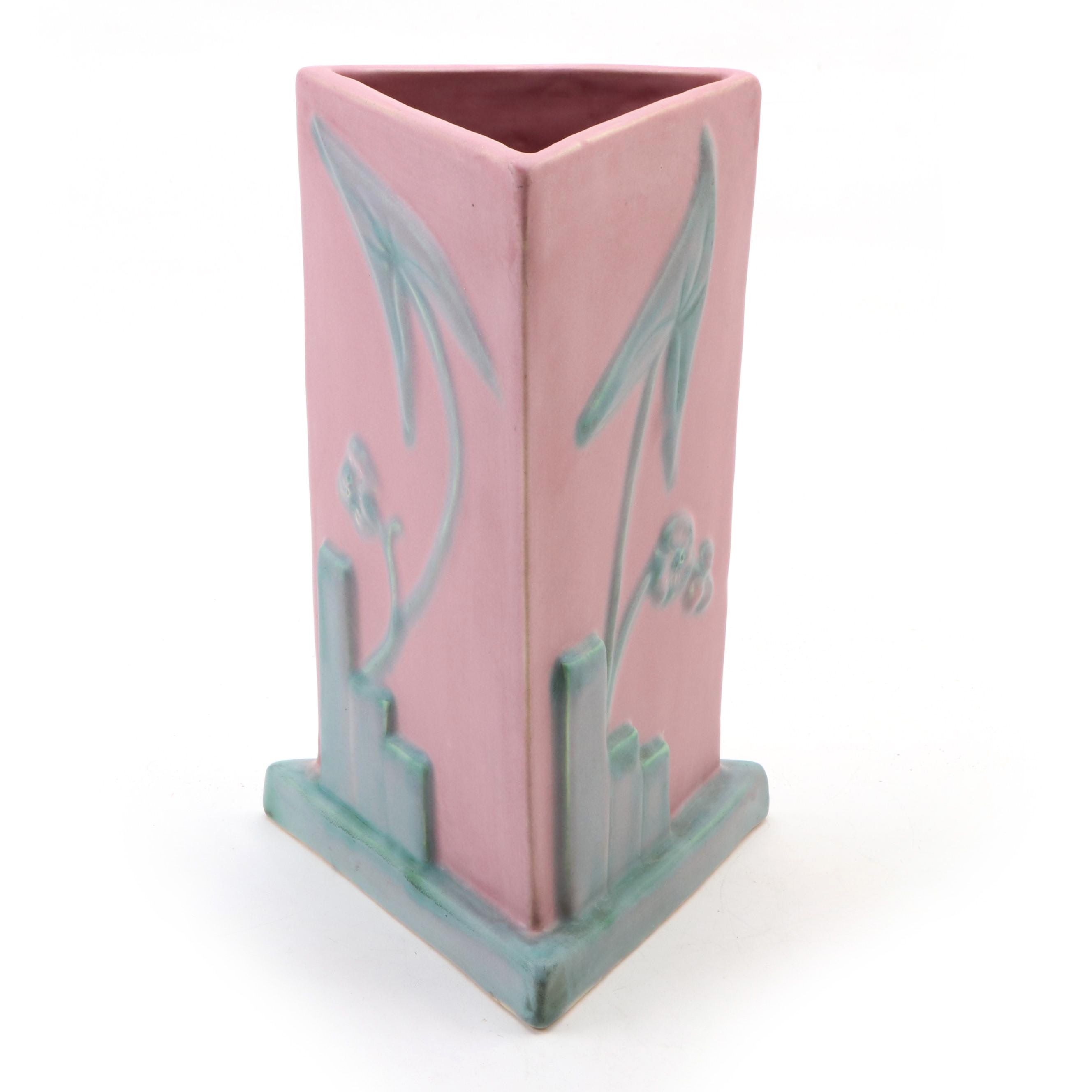 Weller Pottery Tutone Arts & Crafts "The Pink Triangle" Vase, circa 1920s.