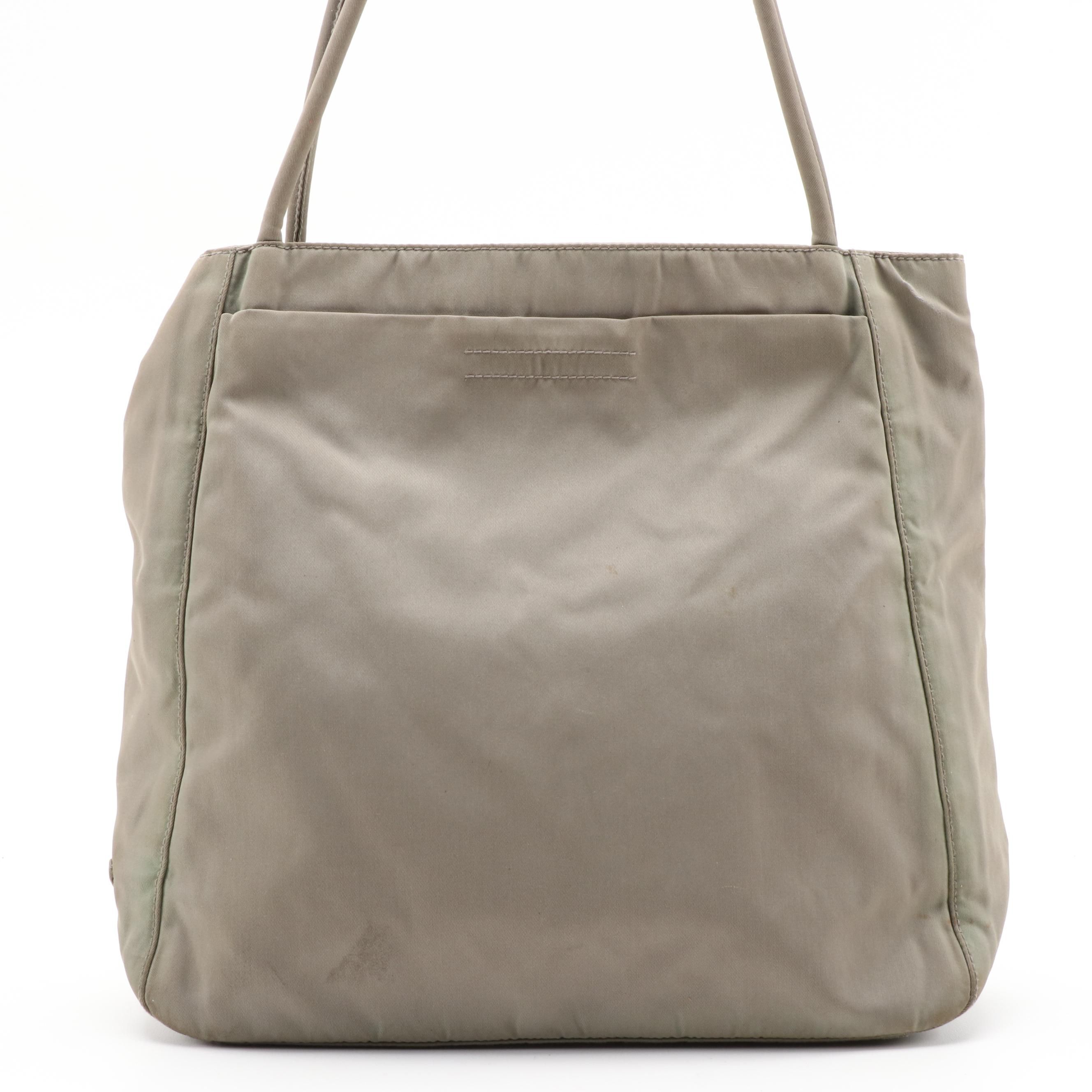 Prada Green/Gray Tessuto Nylon Shoulder Tote