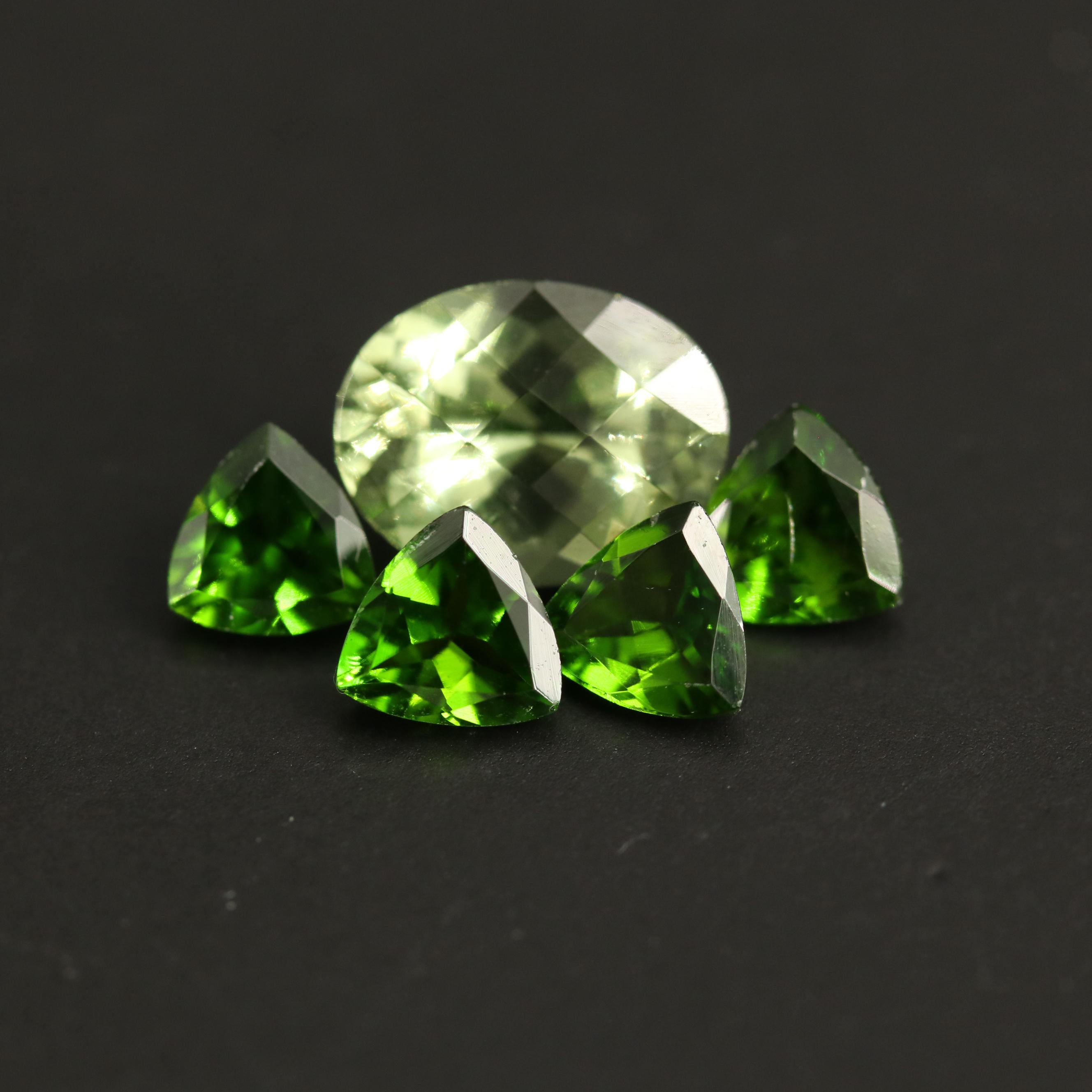 Loose 3.63 CTW Diopside Selection Featuring Oval and Triangle Shapes
