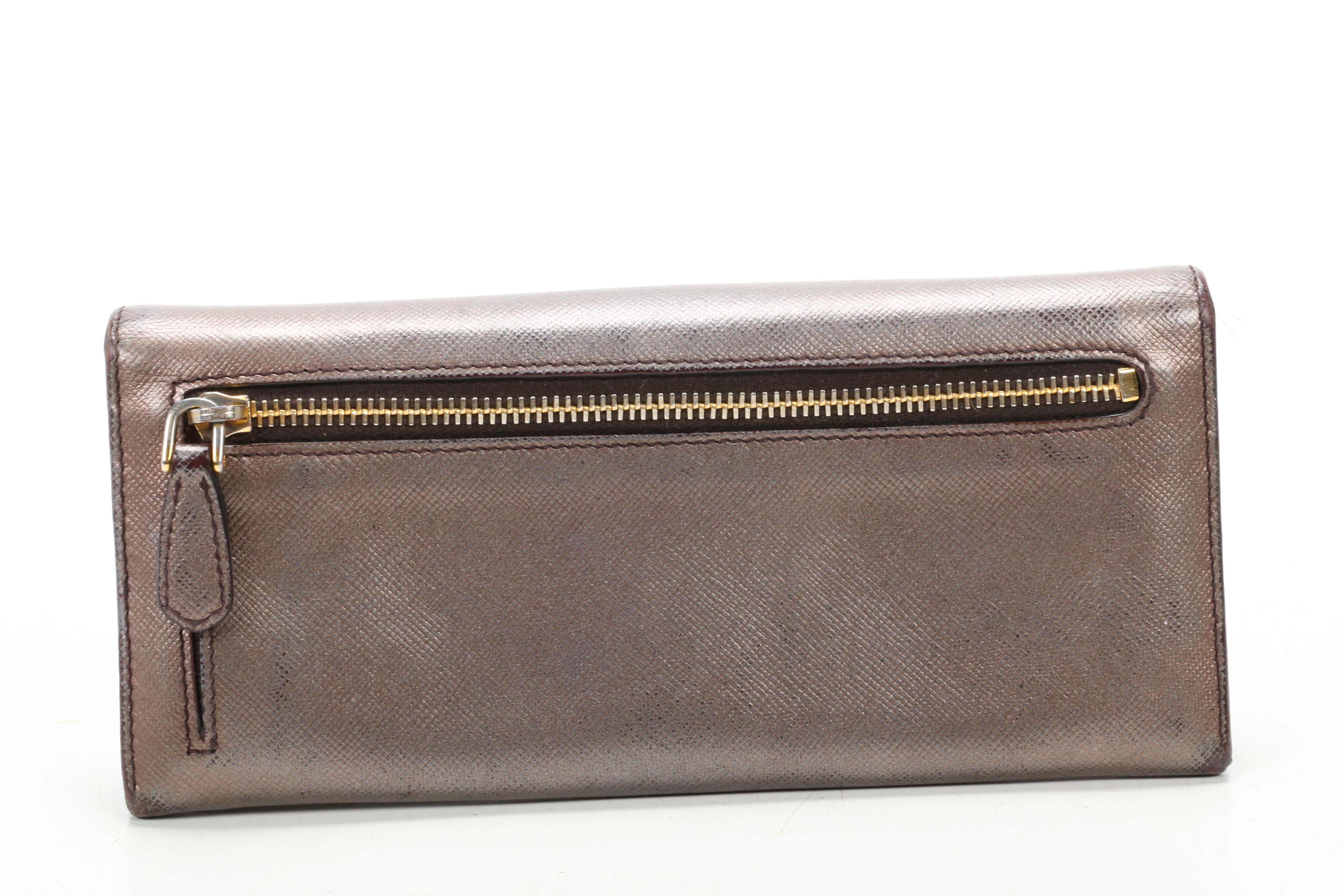 Prada Long Wallet in Metallic Saffiano Leather