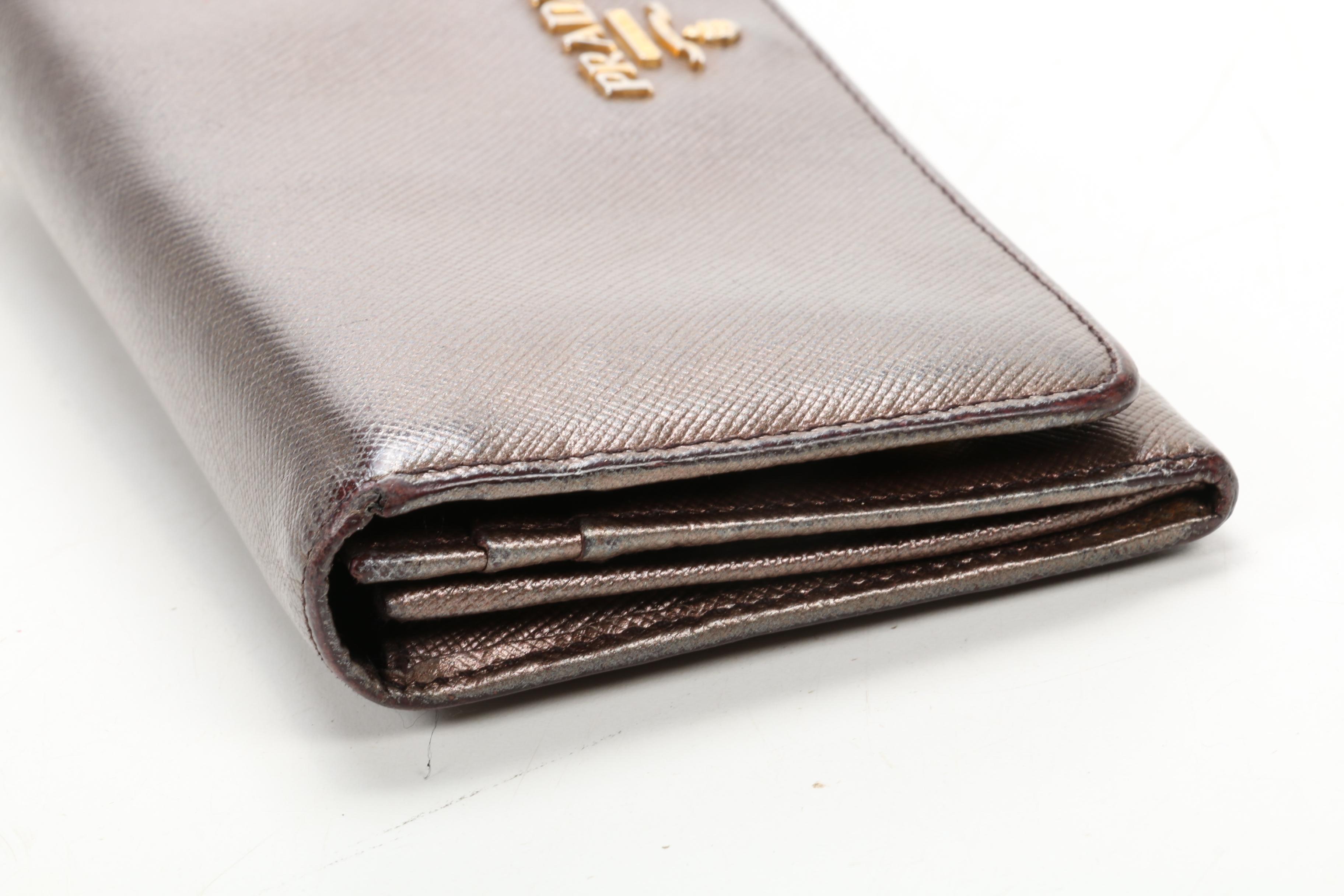 Prada Long Wallet in Metallic Saffiano Leather