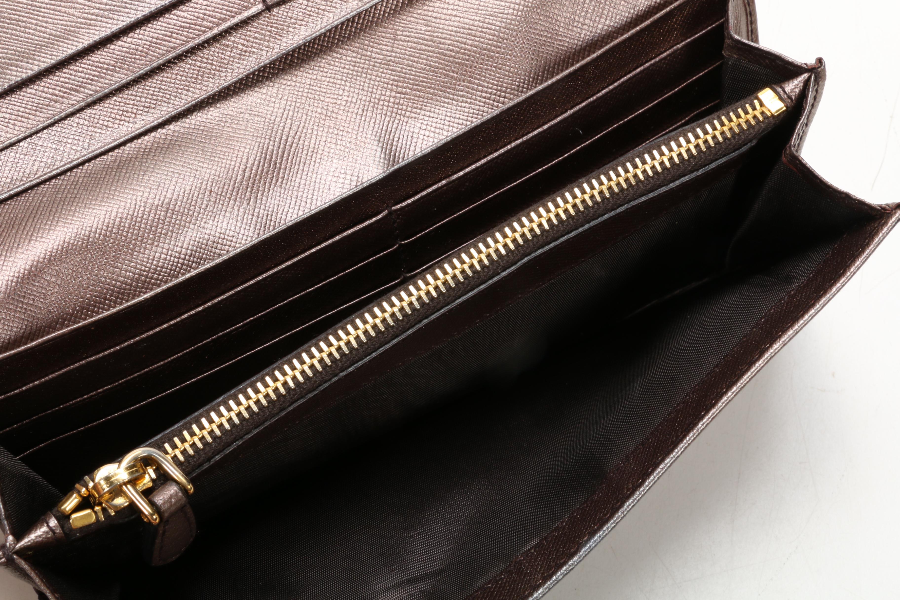Prada Long Wallet in Metallic Saffiano Leather