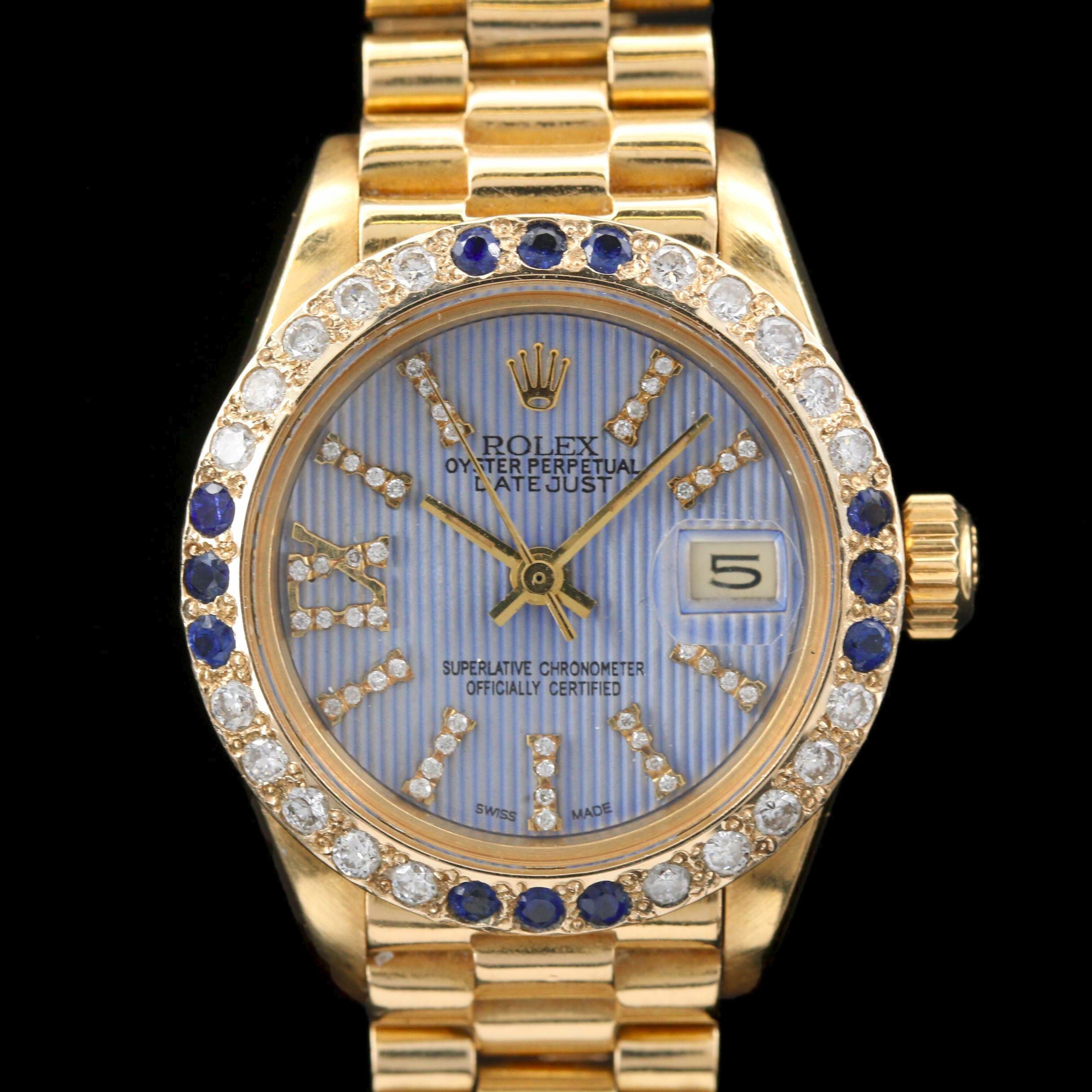 1980 Rolex Datejust President 18K Gold with Diamonds and Sapphires Watch