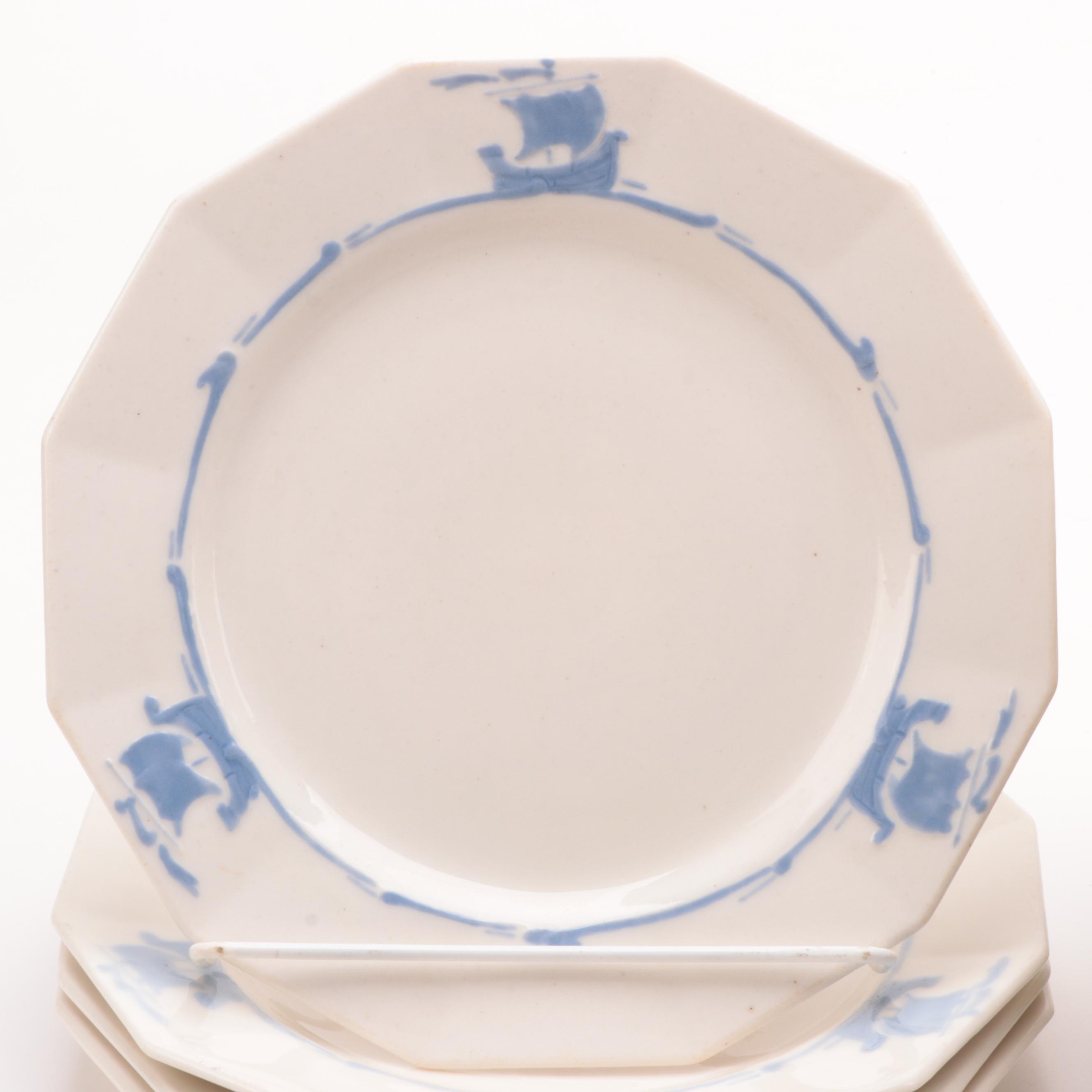 Rookwood Pottery "Blue Ship" Earthenware Dinnerware, Late 19th C.