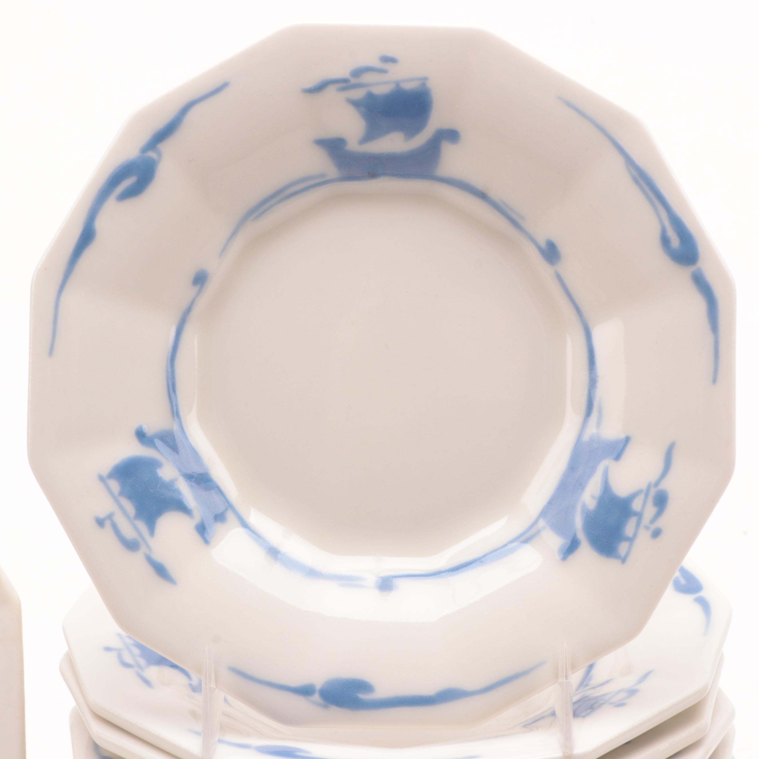 Rookwood Pottery "Blue Ship" Earthenware Dinnerware, Late 19th C.