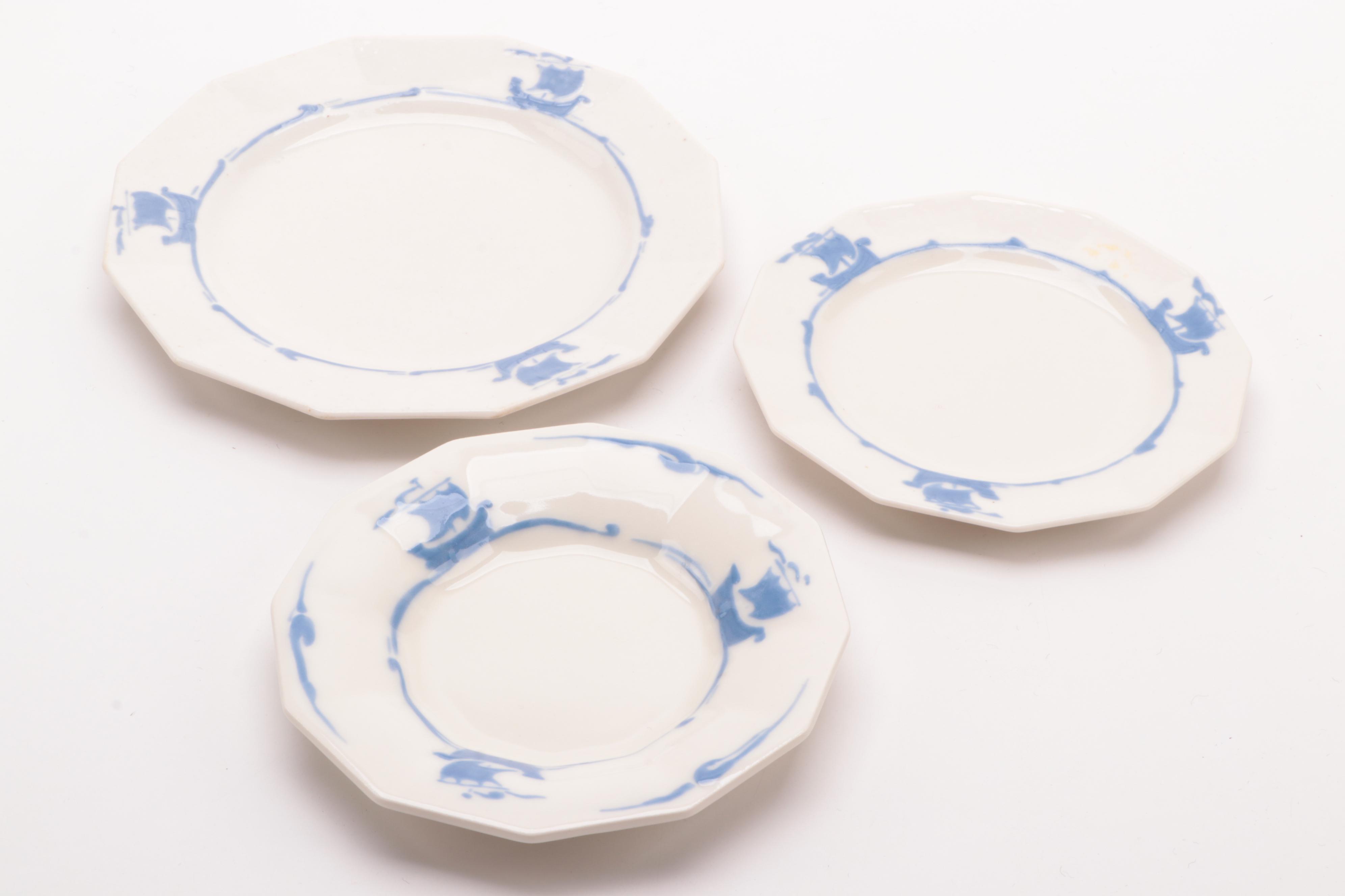 Rookwood Pottery "Blue Ship" Earthenware Dinnerware, Late 19th C.