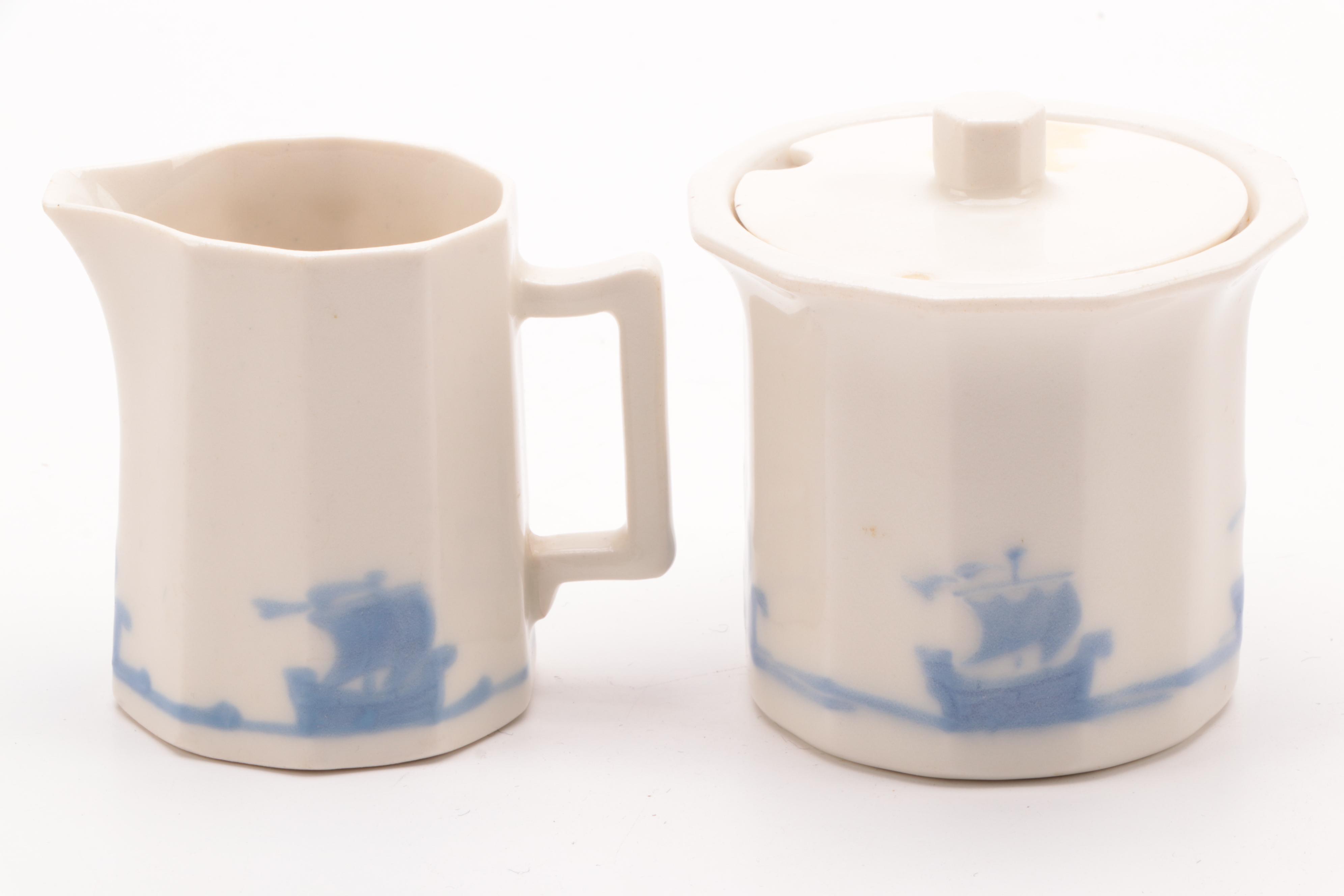 Rookwood Pottery "Blue Ship" Earthenware Dinnerware, Late 19th C.