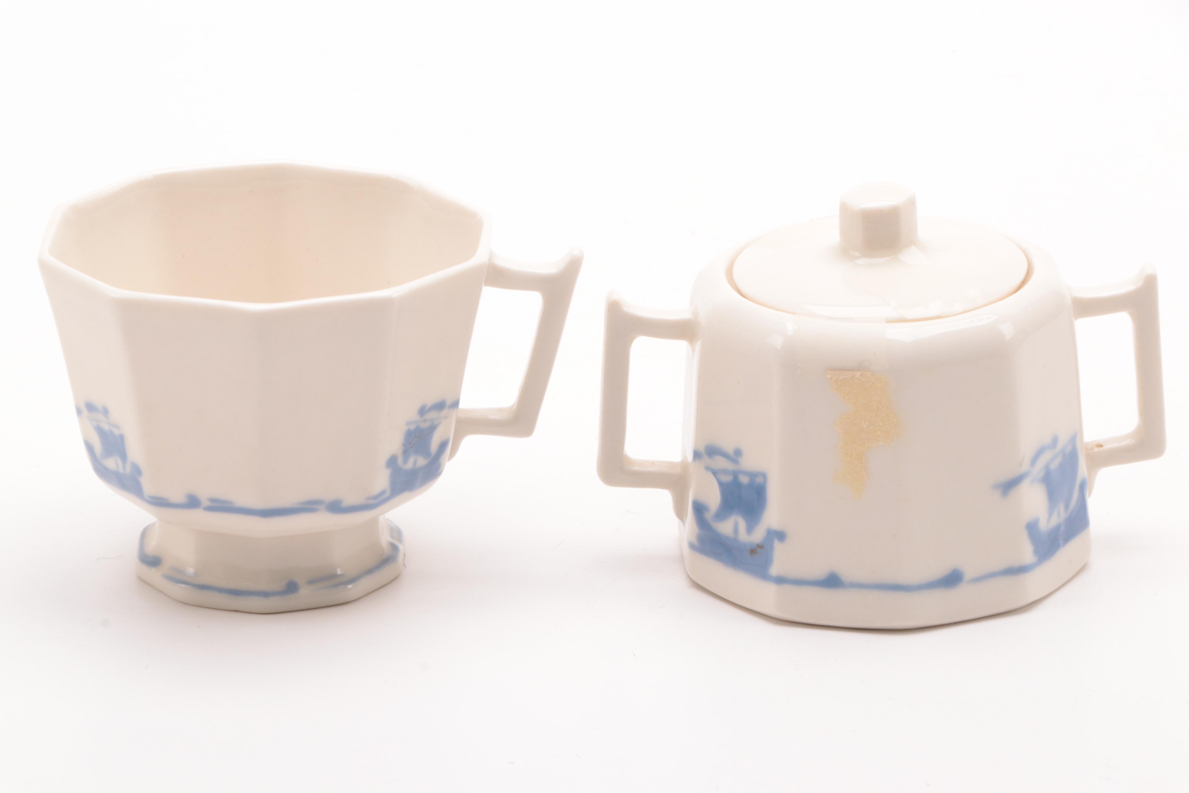 Rookwood Pottery "Blue Ship" Earthenware Dinnerware, Late 19th C.