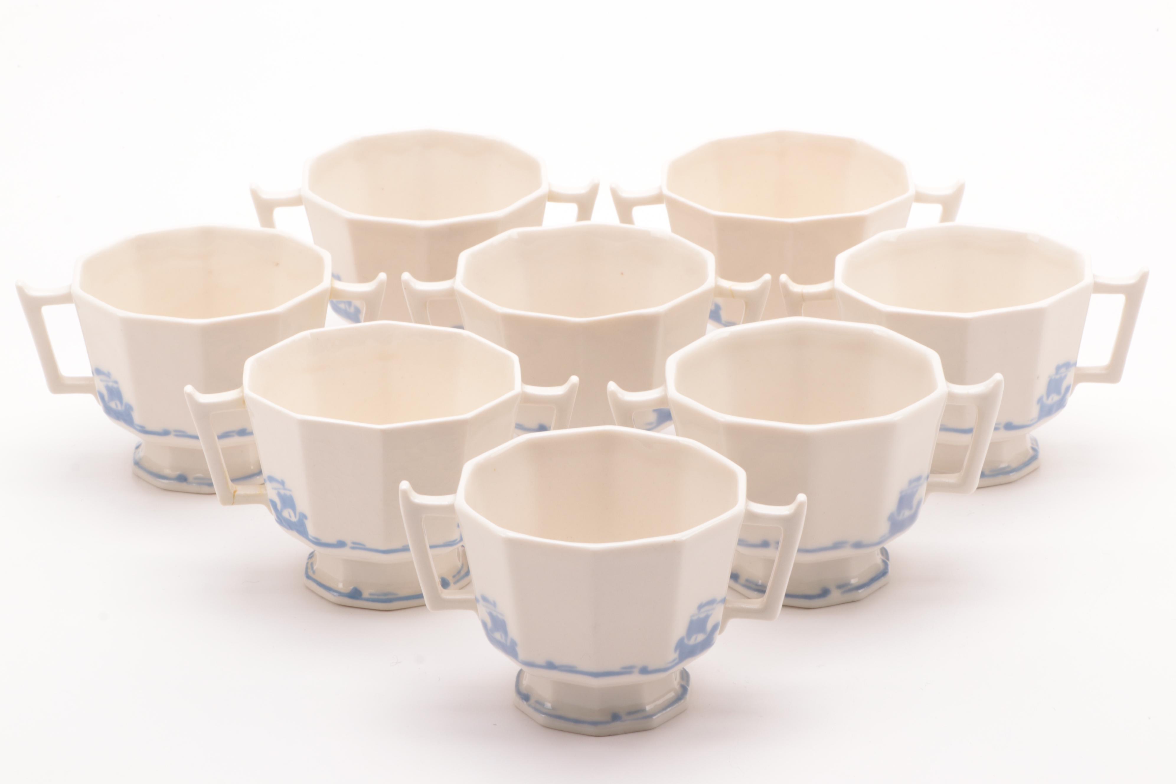 Rookwood Pottery "Blue Ship" Earthenware Dinnerware, Late 19th C.