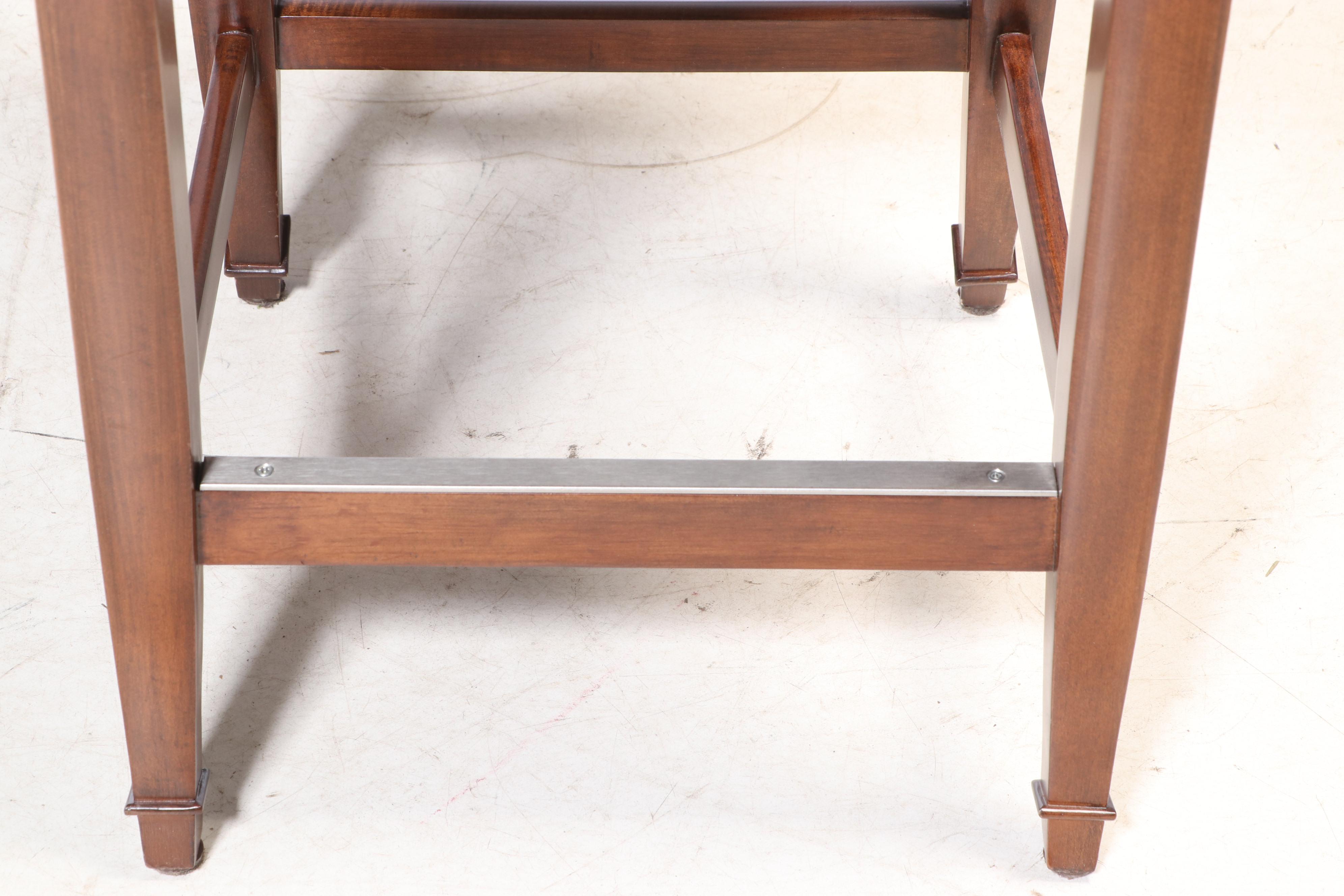 Set of Five Contemporary Walnut and Leather Counter Stools