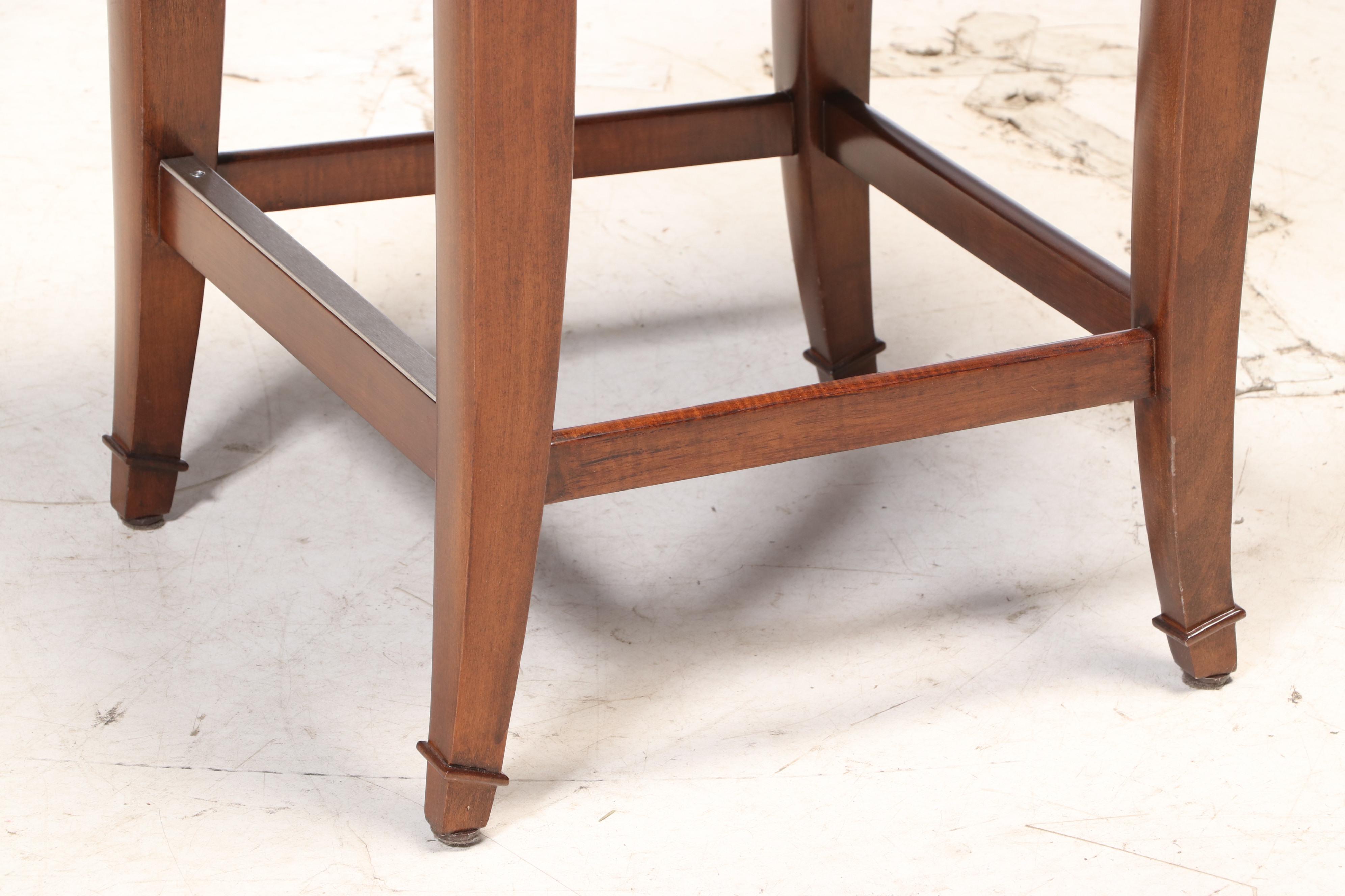 Set of Five Contemporary Walnut and Leather Counter Stools