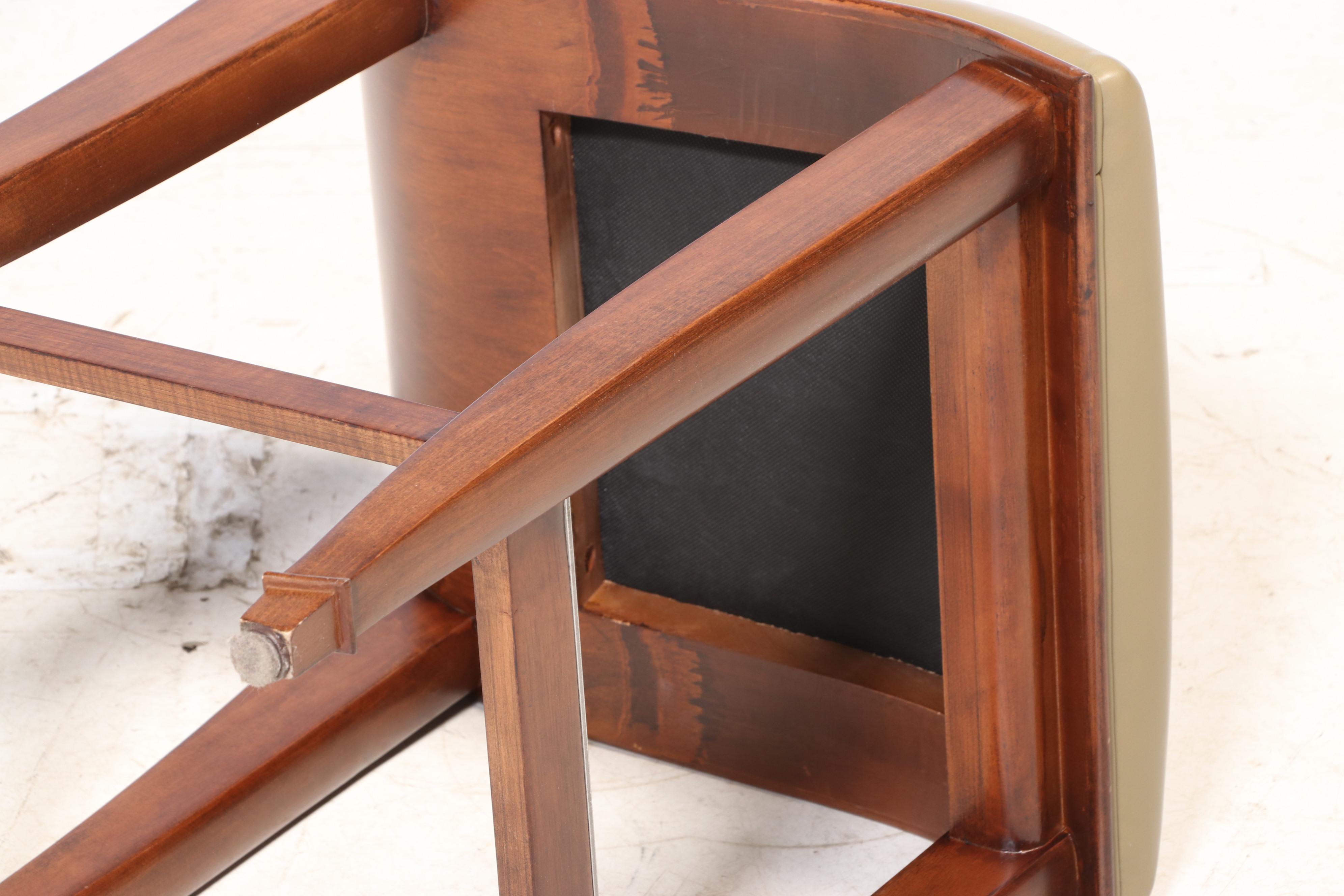 Set of Five Contemporary Walnut and Leather Counter Stools