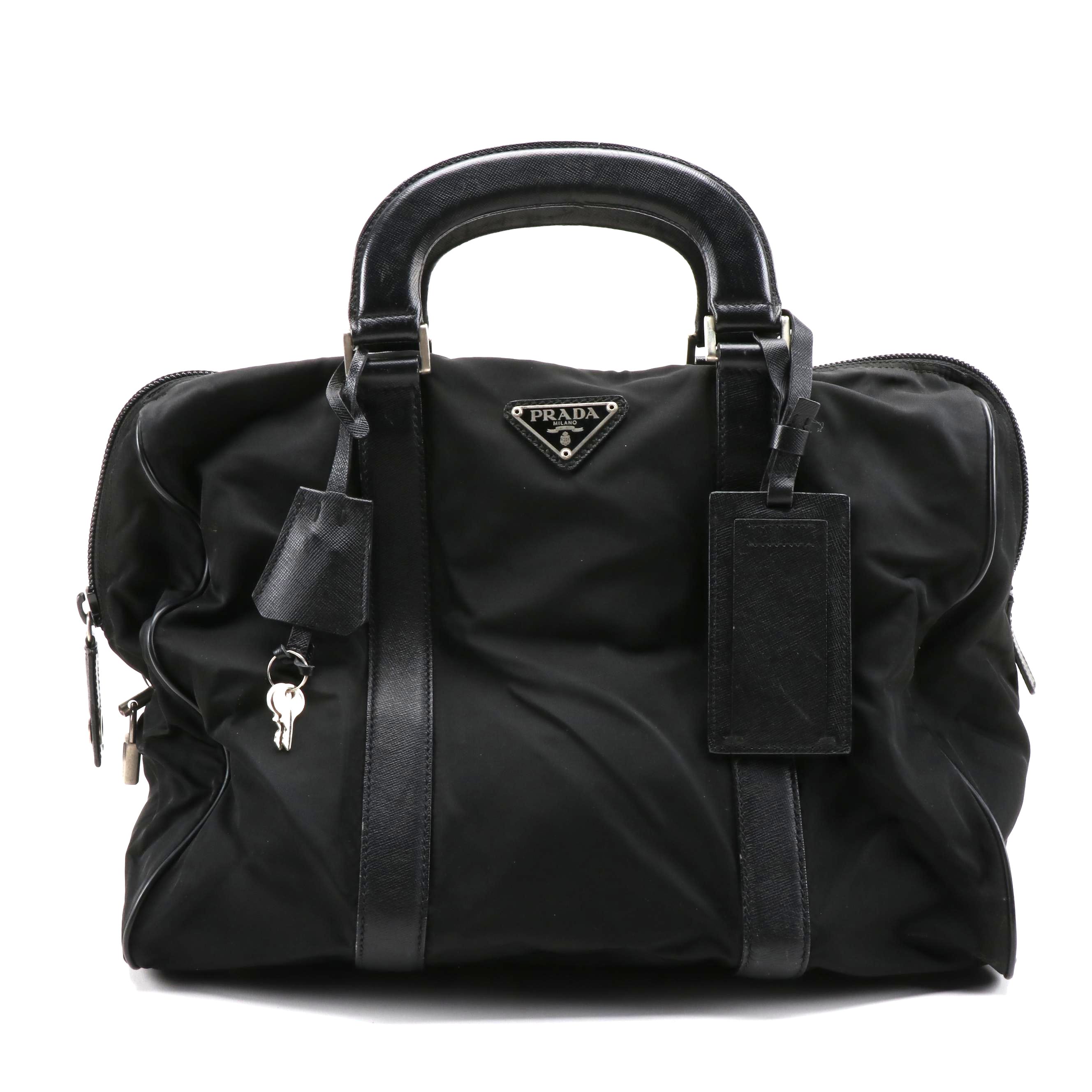 Prada Black Nylon and Leather Top Handle Bag