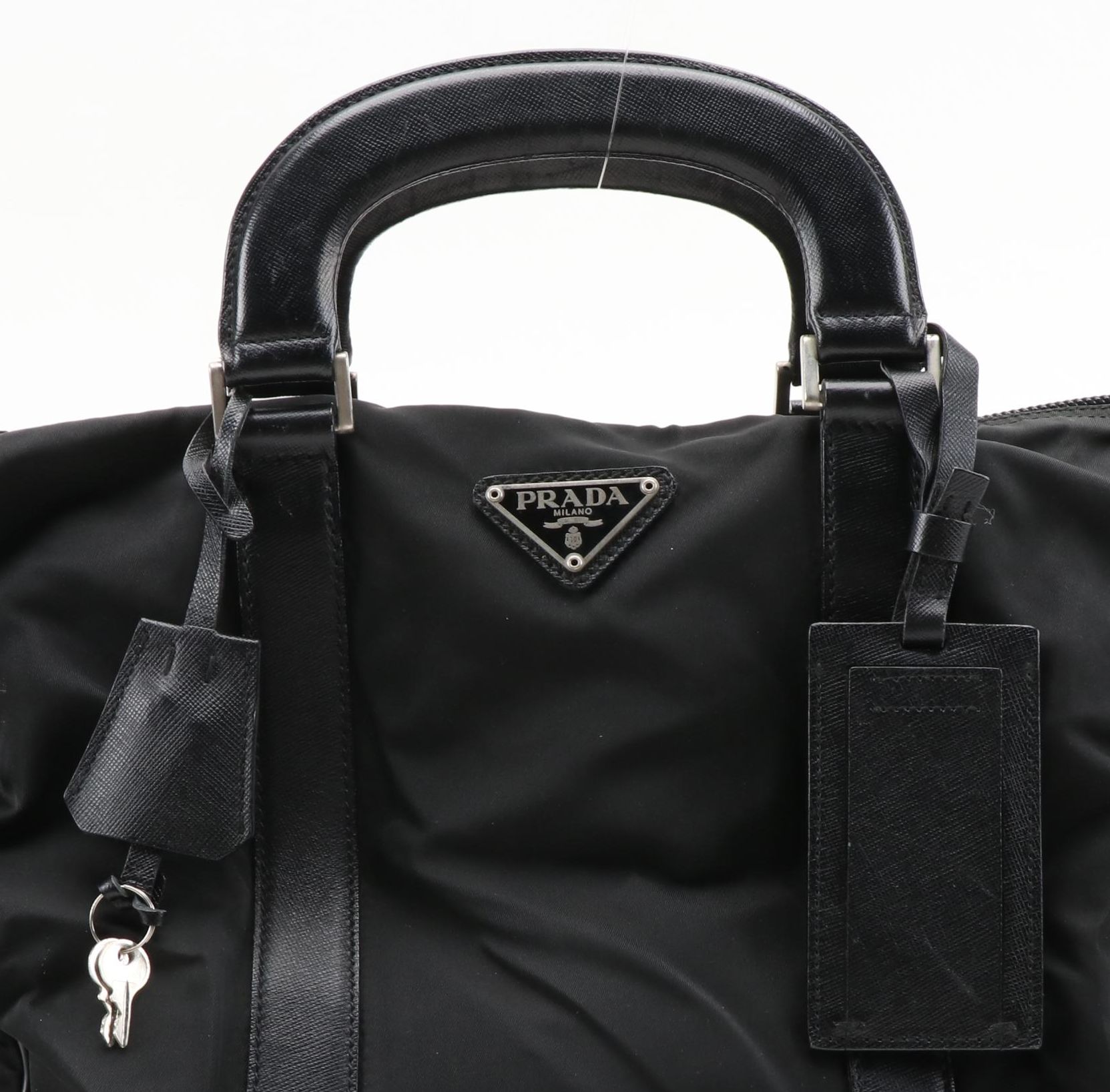 Prada Black Nylon and Leather Top Handle Bag