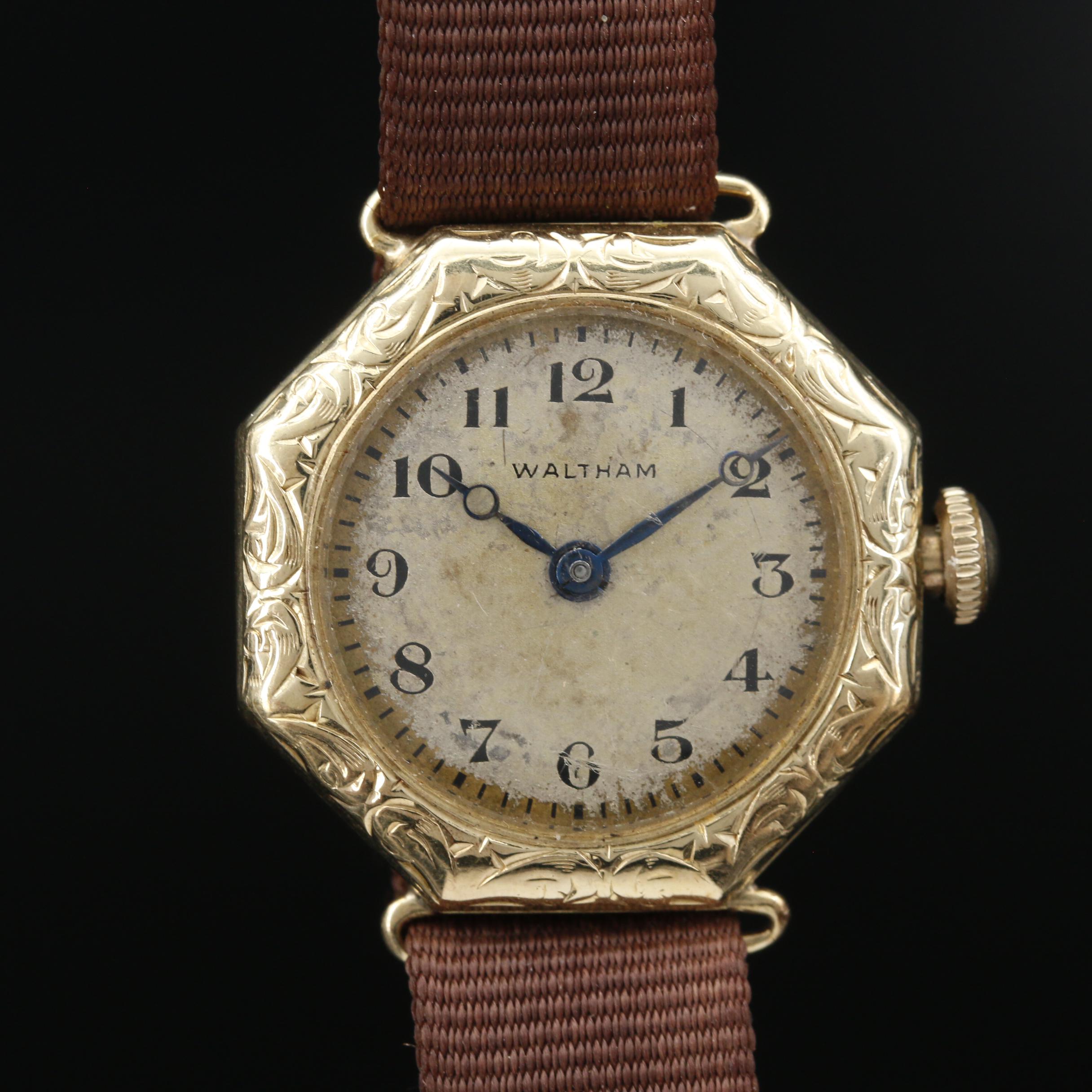 1918 Waltham 14K Yellow Gold Octagonal Watch