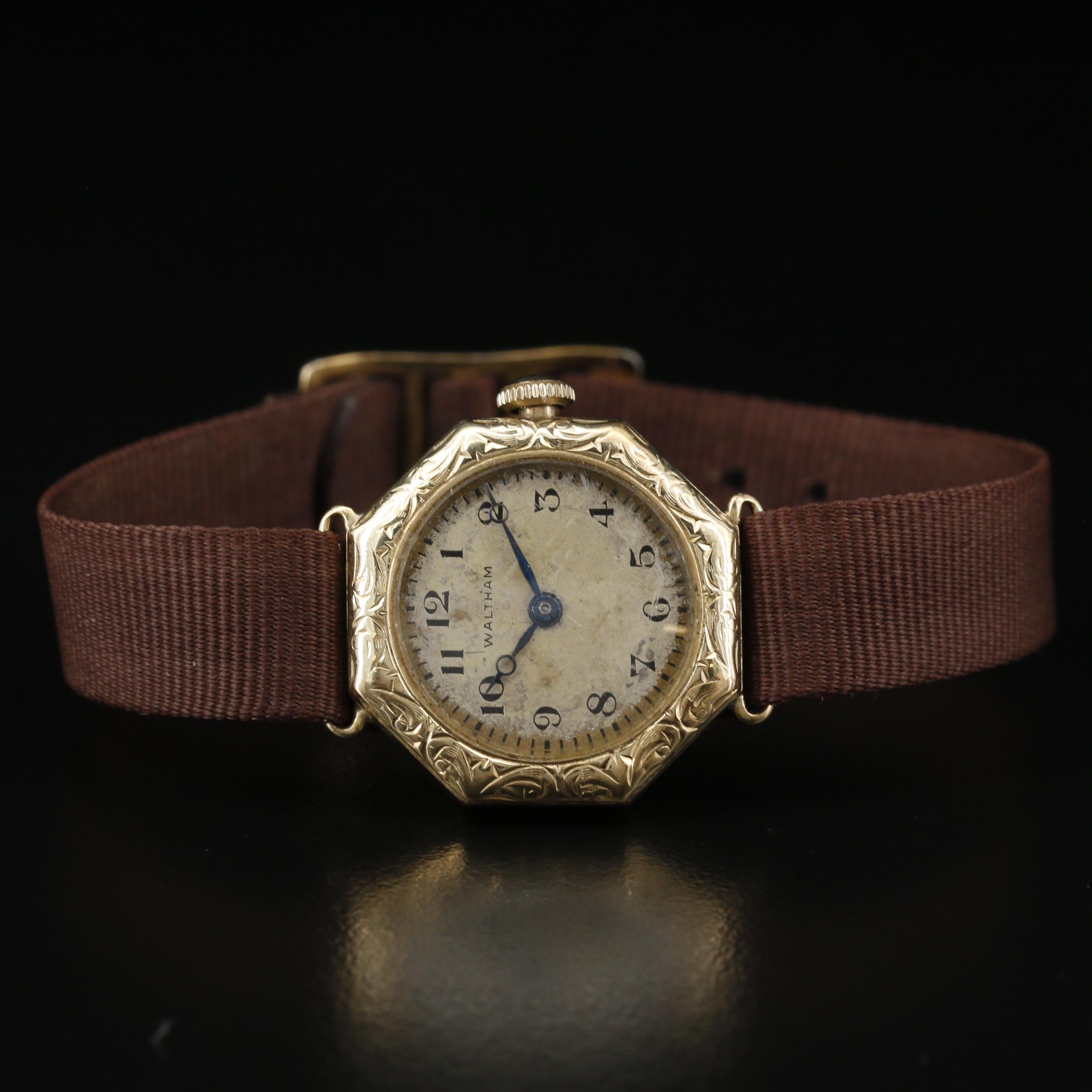 1918 Waltham 14K Yellow Gold Octagonal Watch
