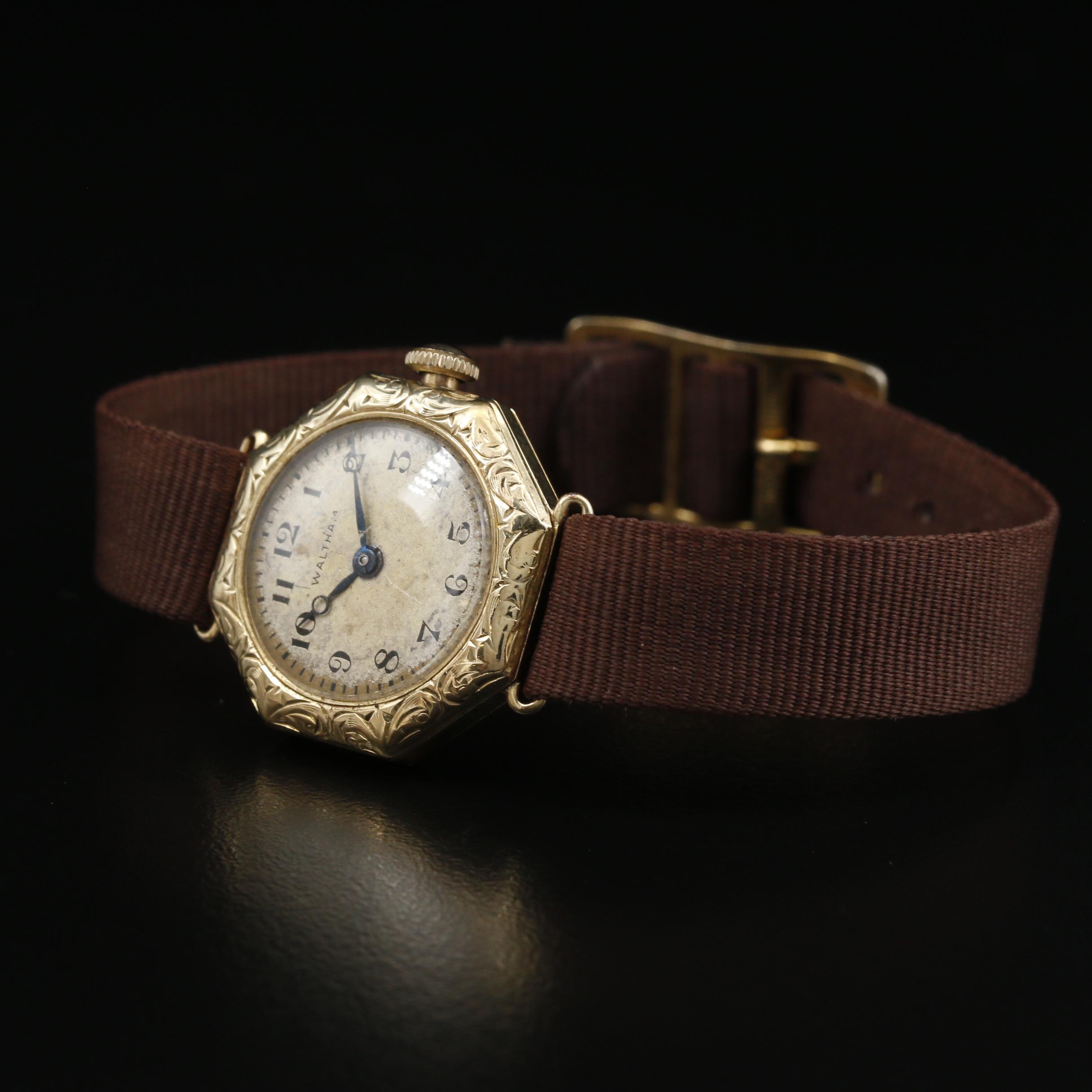 1918 Waltham 14K Yellow Gold Octagonal Watch