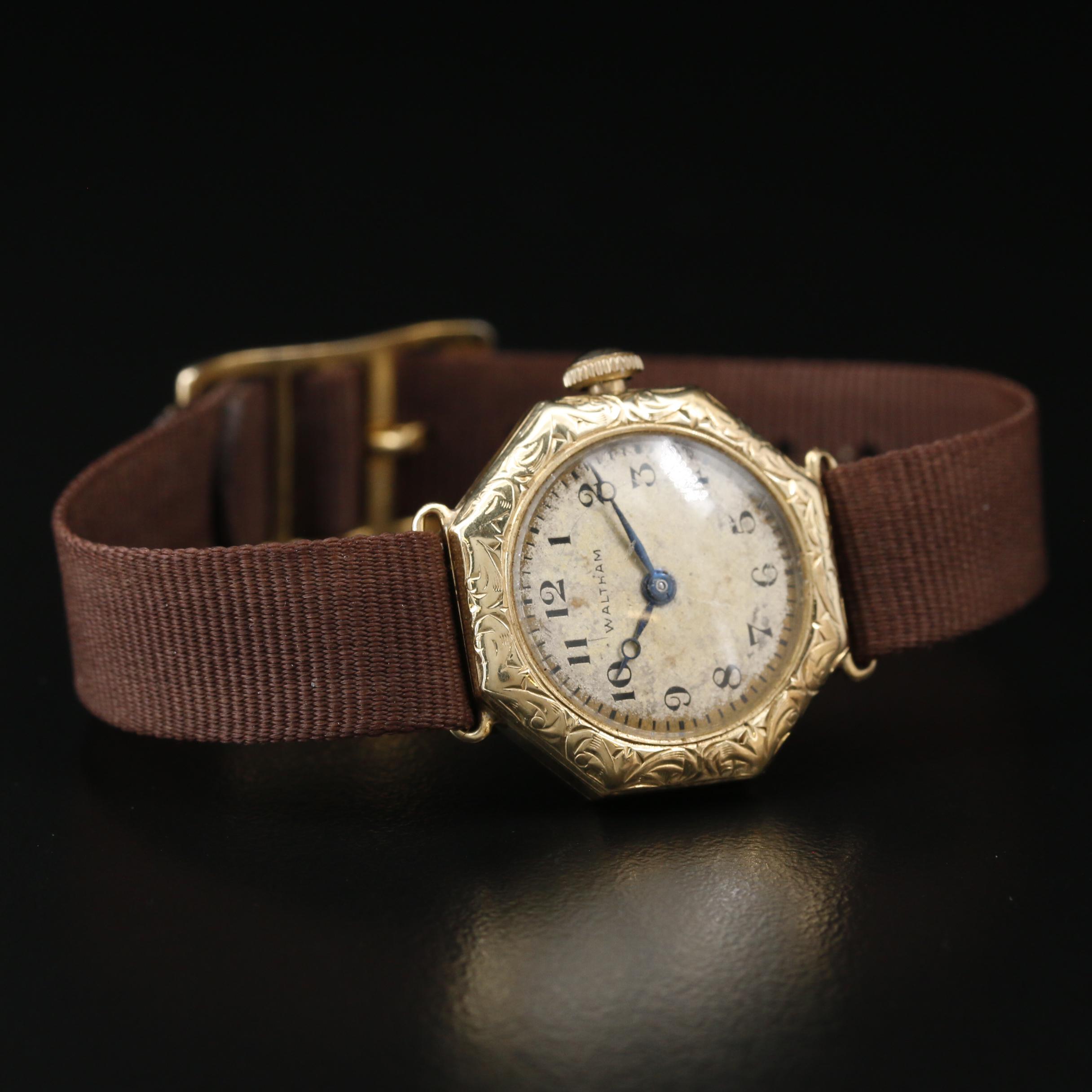 1918 Waltham 14K Yellow Gold Octagonal Watch