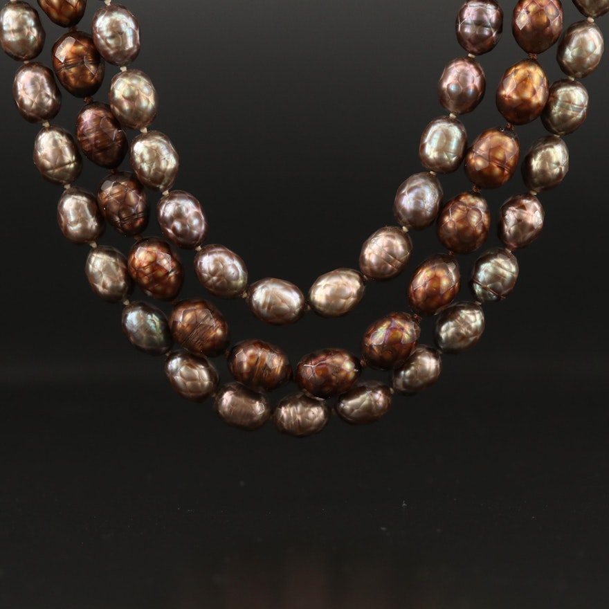 Triple Strand Pearl Necklace with 14K Clasp