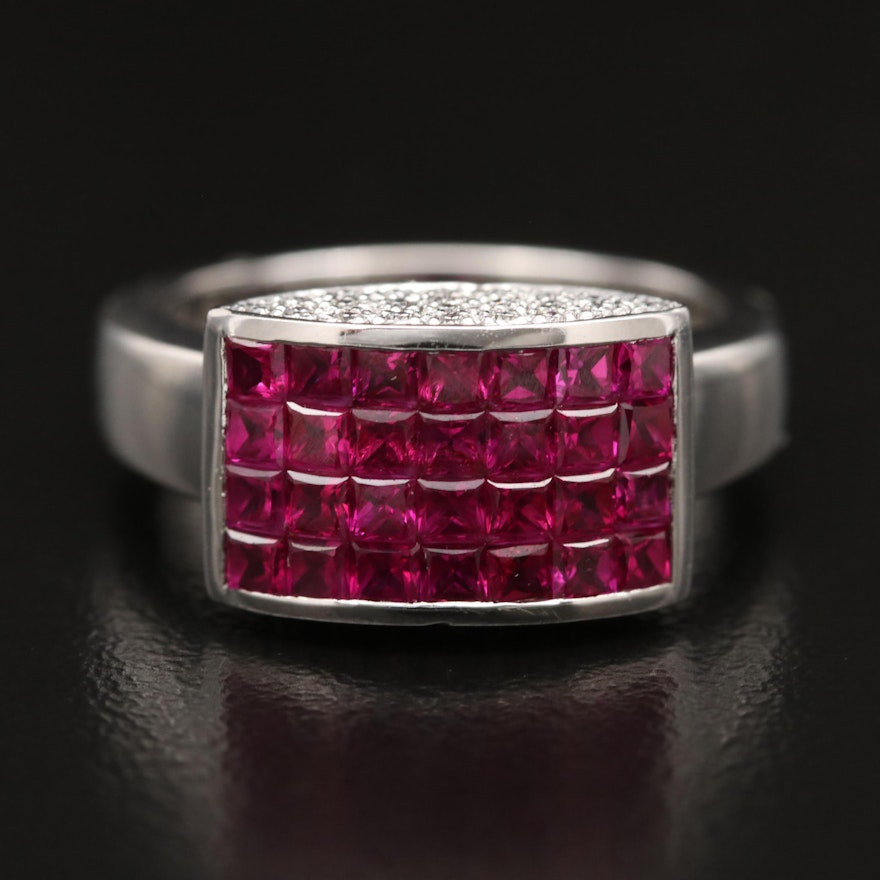 Modern 18K Ruby and Diamond Ring