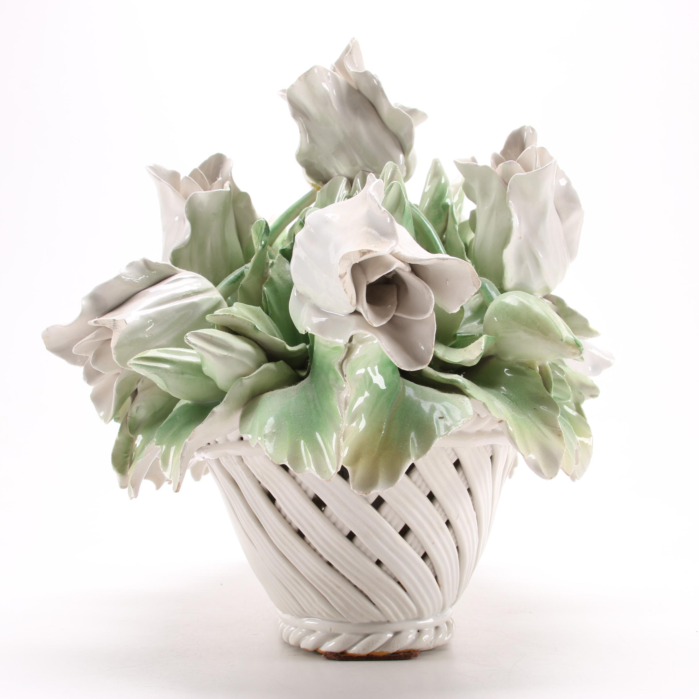 Italian Capodimonte Style Porcelain White Tulip Arrangement, Mid to Late 20th C.