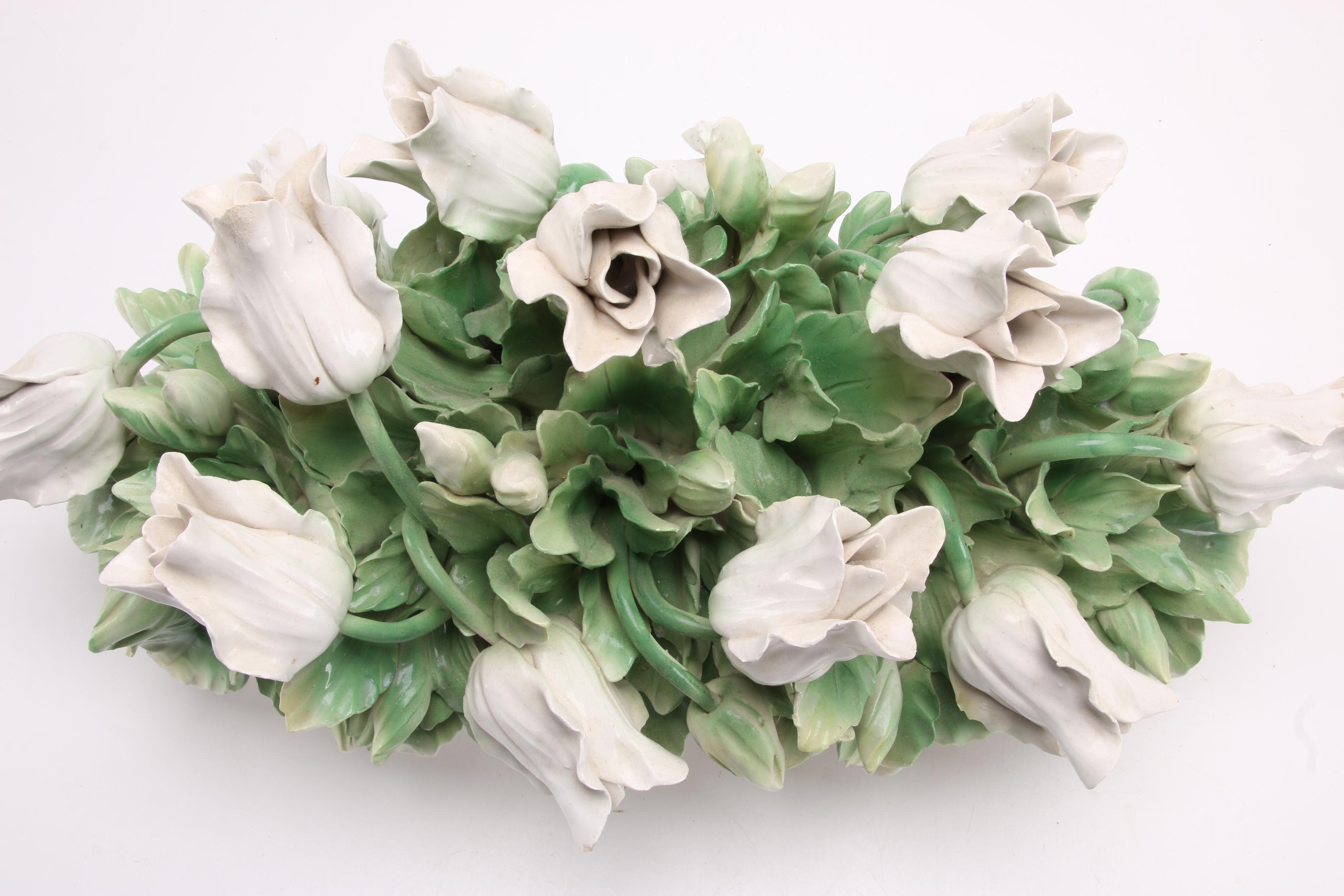 Italian Capodimonte Style Porcelain White Tulip Arrangement, Mid to Late 20th C.