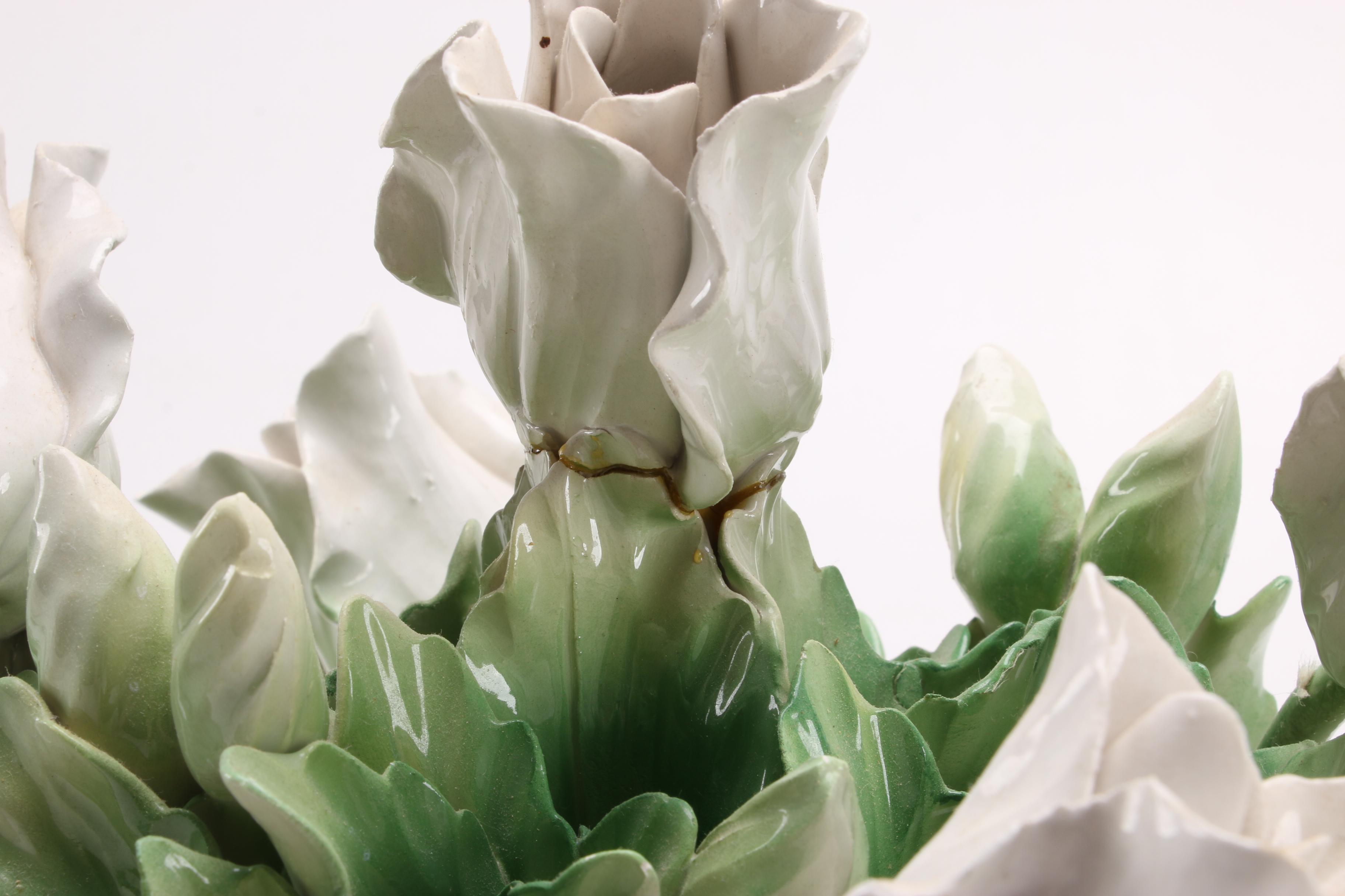 Italian Capodimonte Style Porcelain White Tulip Arrangement, Mid to Late 20th C.