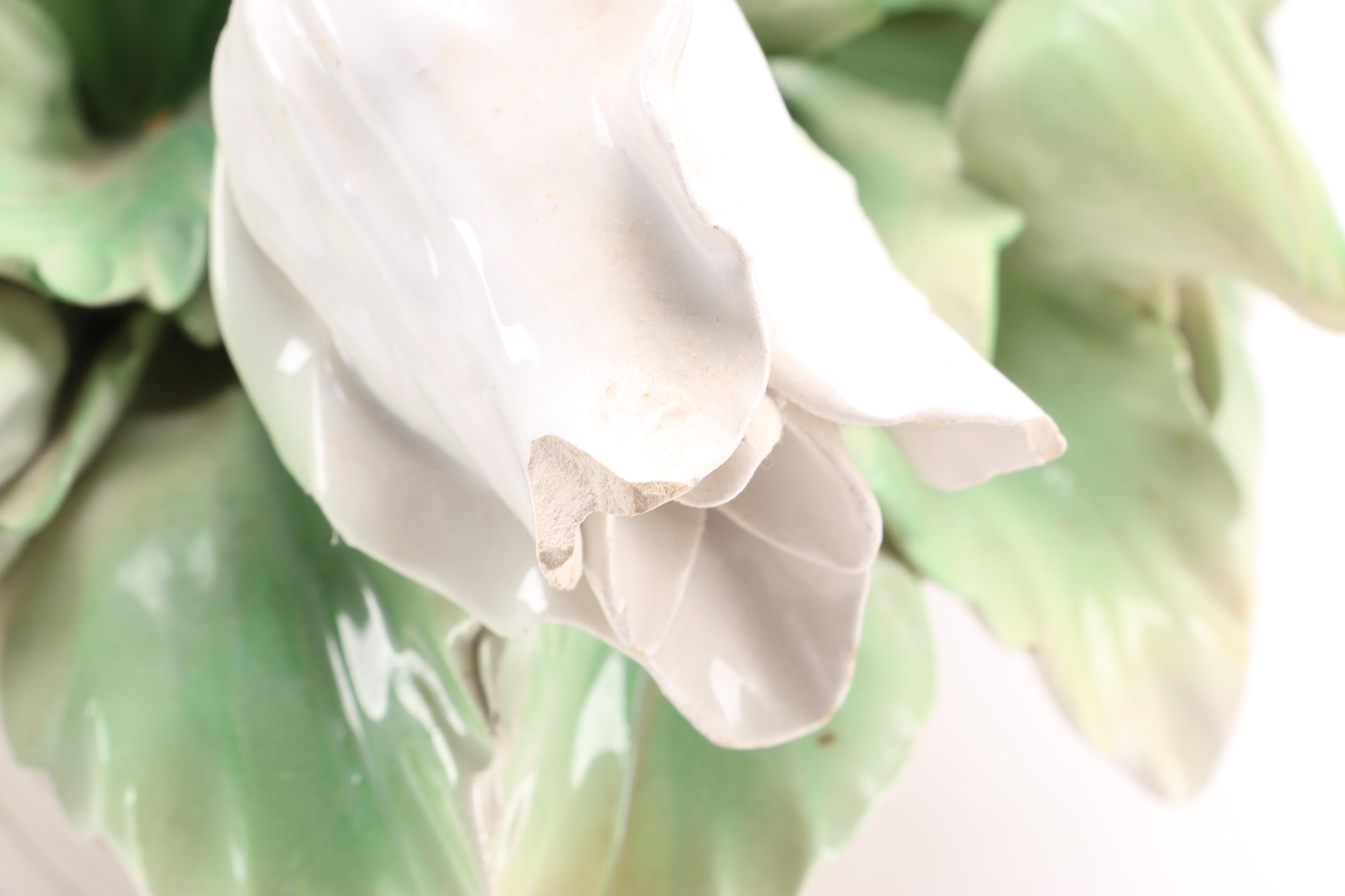 Italian Capodimonte Style Porcelain White Tulip Arrangement, Mid to Late 20th C.