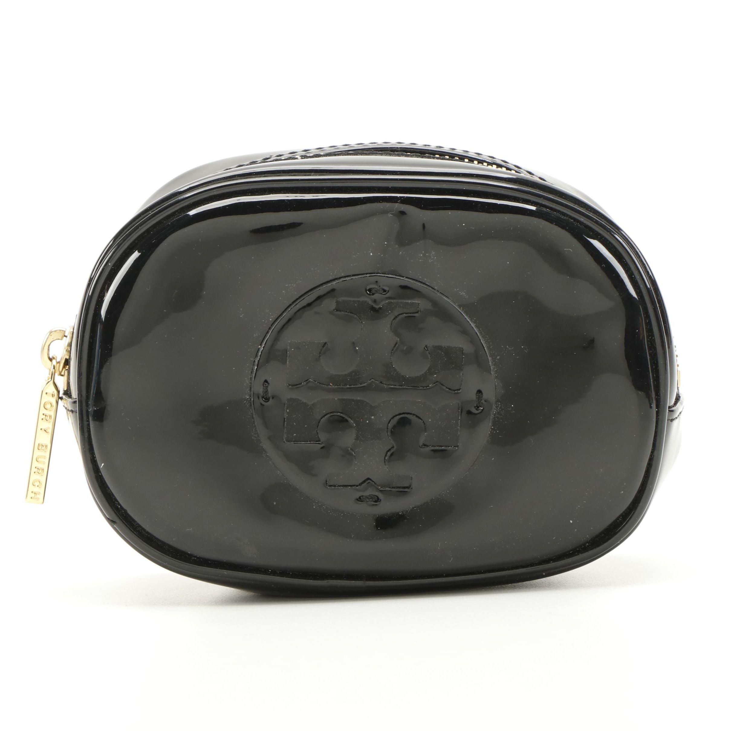 Tory Burch Black Patent Logo Cosmetic Zip Pouch