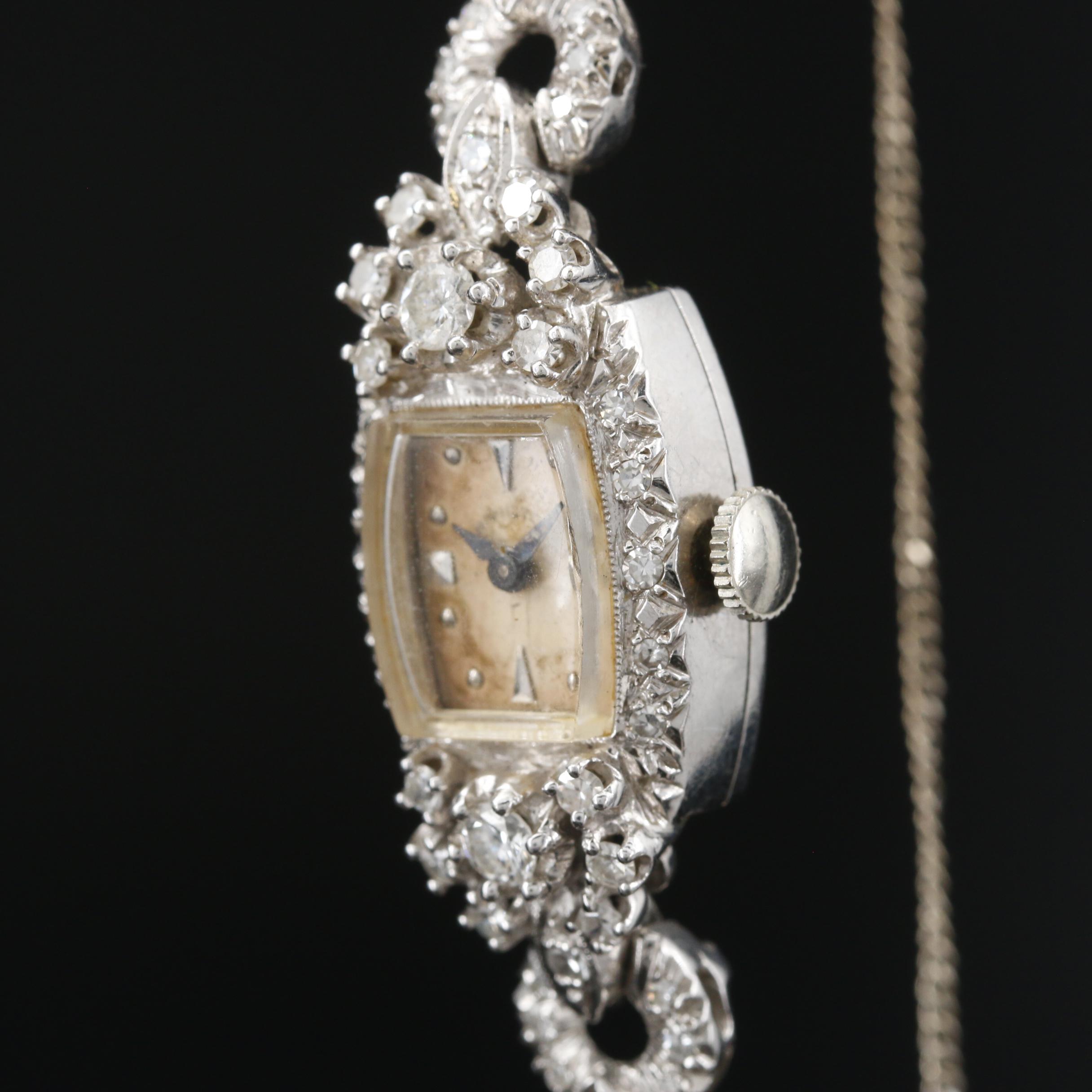 14K Gold Hamilton 1.00 CTW Diamond Stem Wind Watch