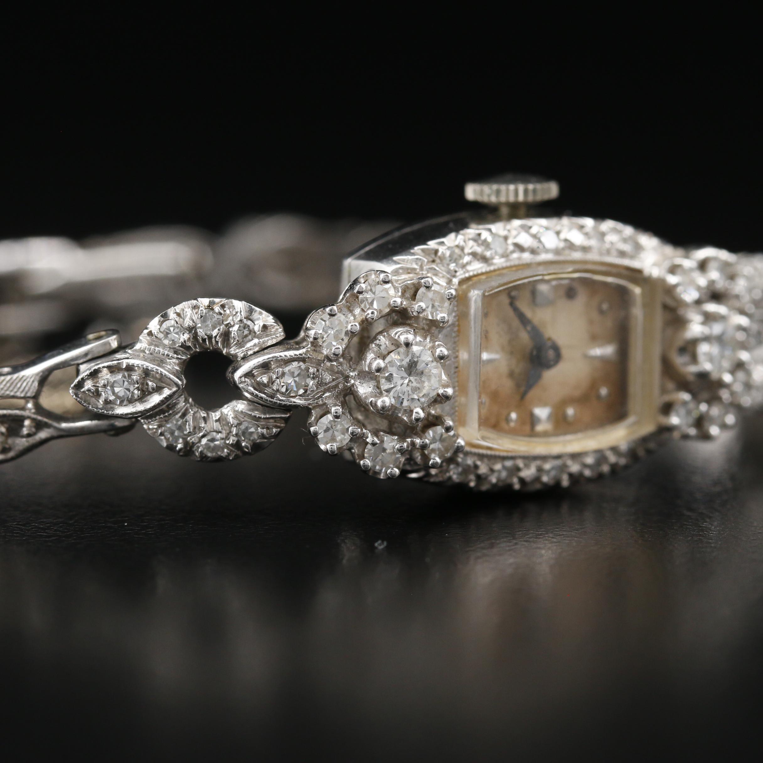 14K Gold Hamilton 1.00 CTW Diamond Stem Wind Watch