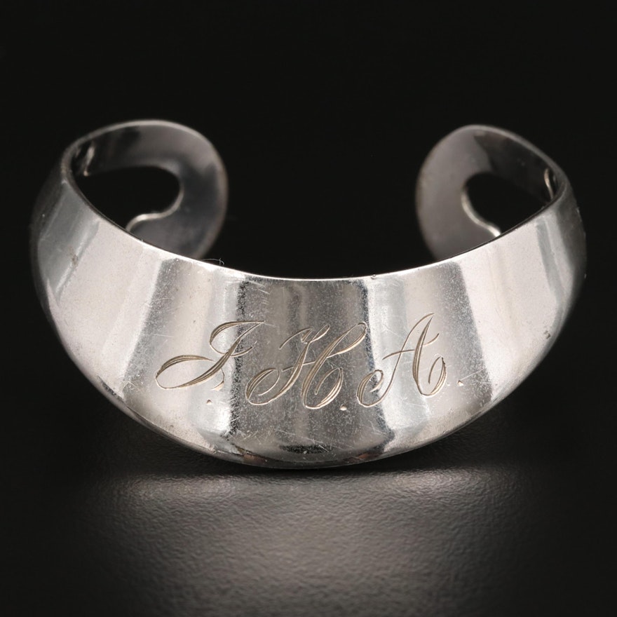 Sterling Silver 'J H A' Cuff