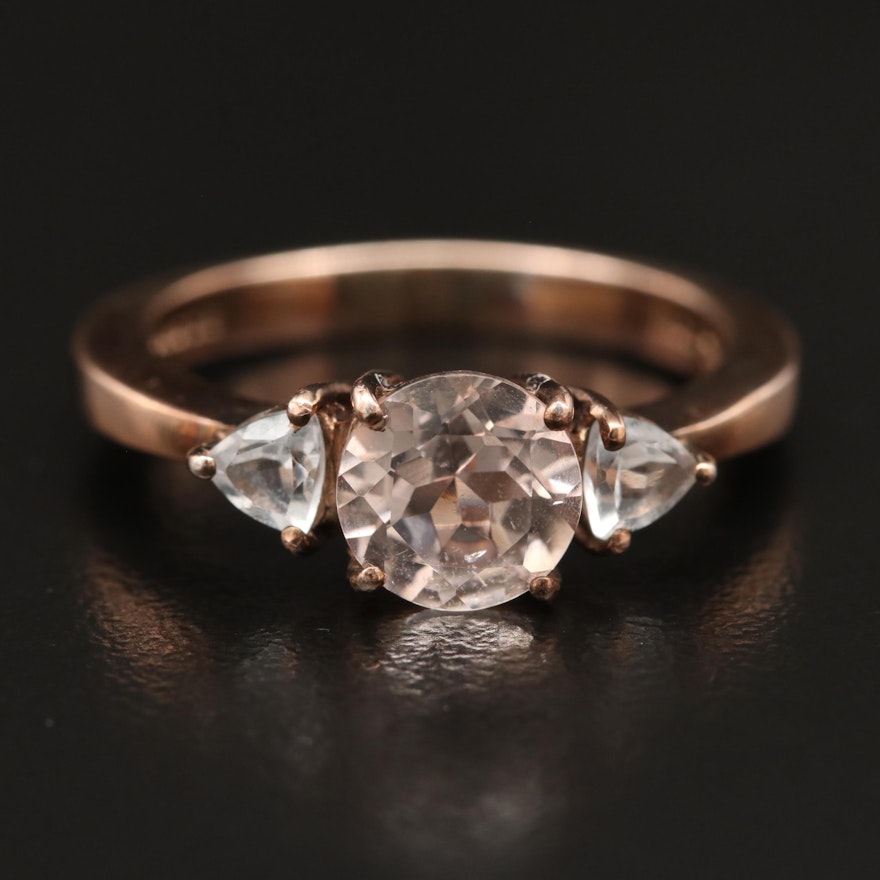 Sterling Morganite and Topaz Three Stone Ring