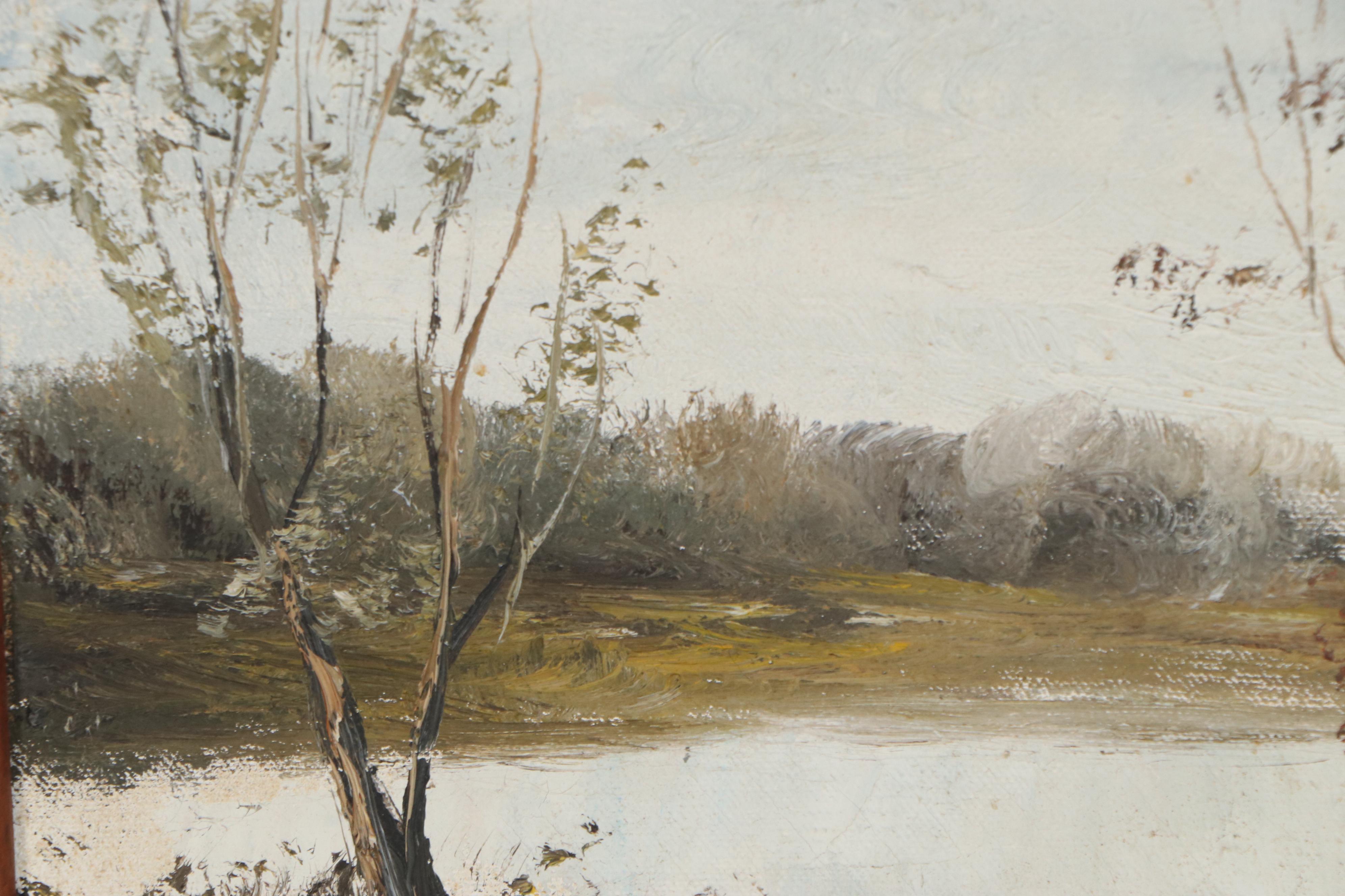 Evelyn Levy Shaw Lakeside Landscape Oil Painting, Late 20th Century