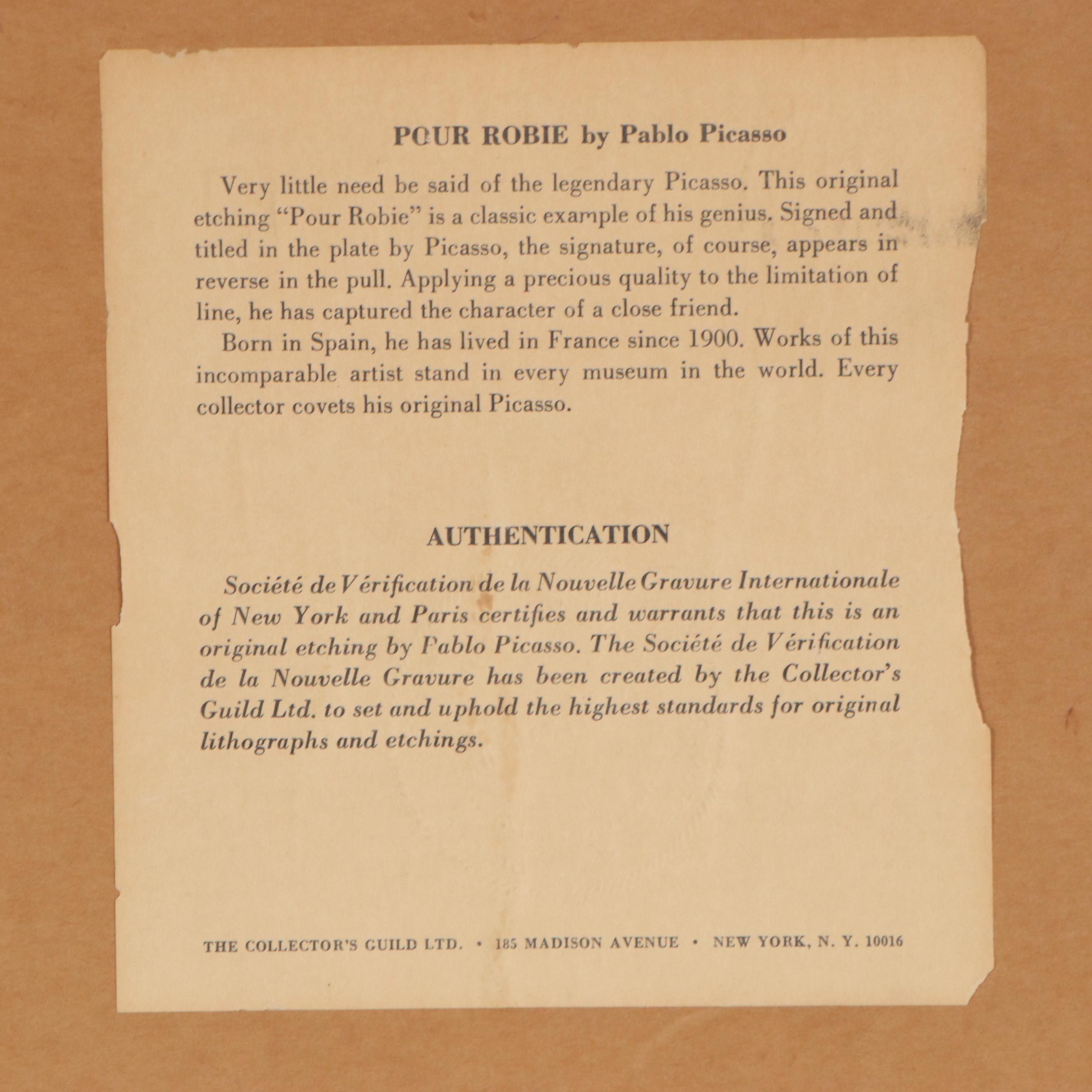 Pablo Picasso Restrike Etching "L'Age de Soleil"