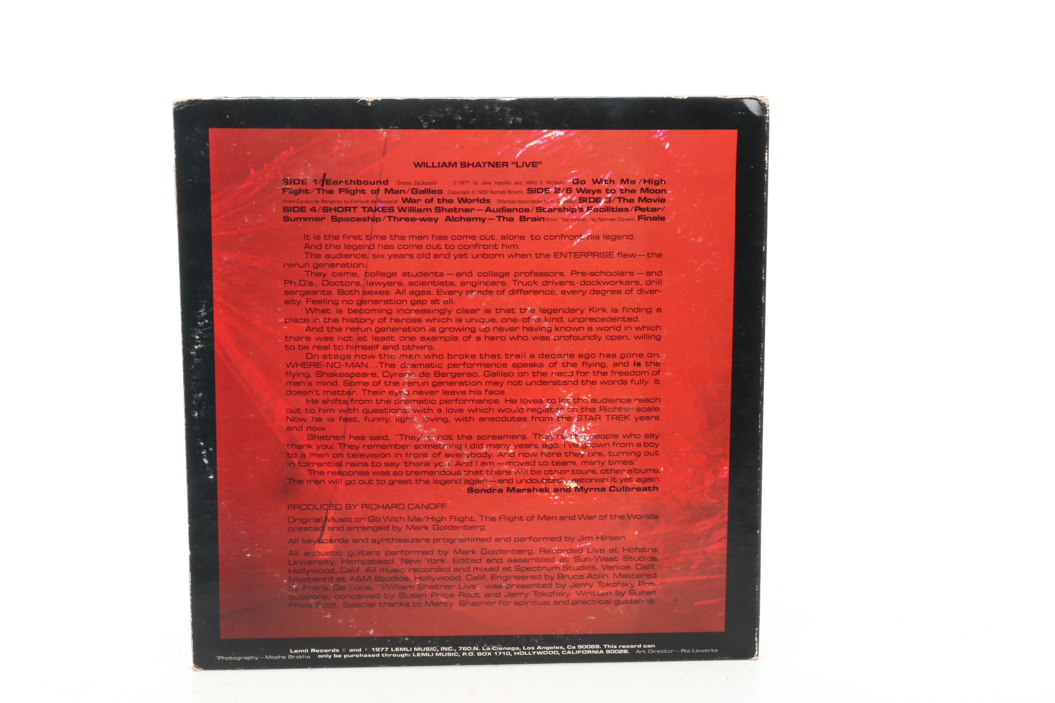 Signed William Shatner "Live" Album, 1977